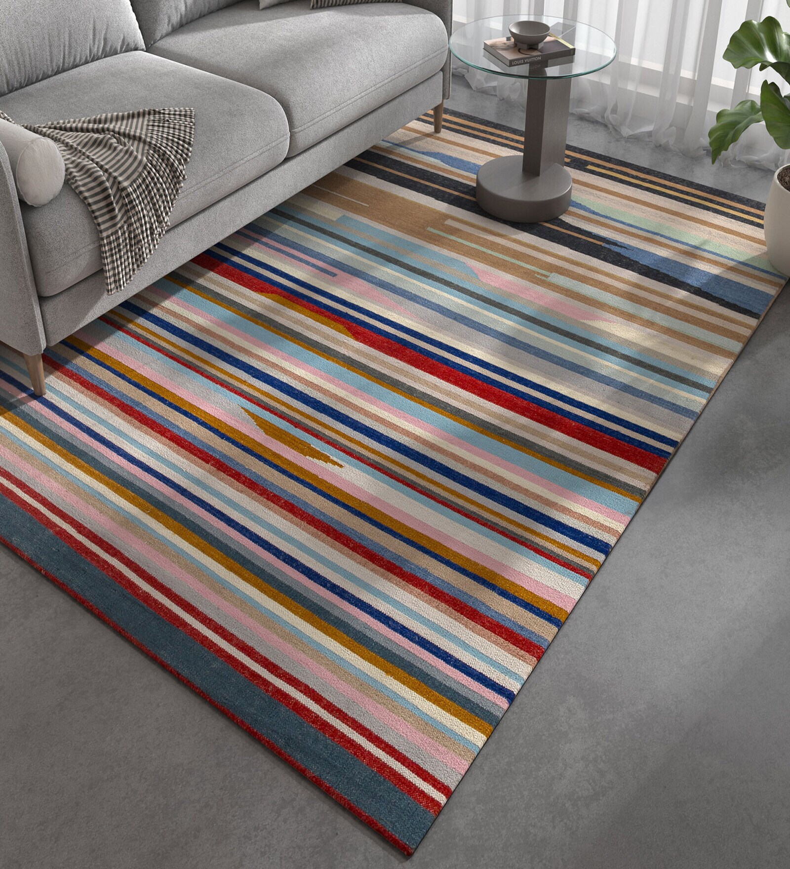 Blue Geometrical Wool 6 ft X 9 ft Flat Weaves