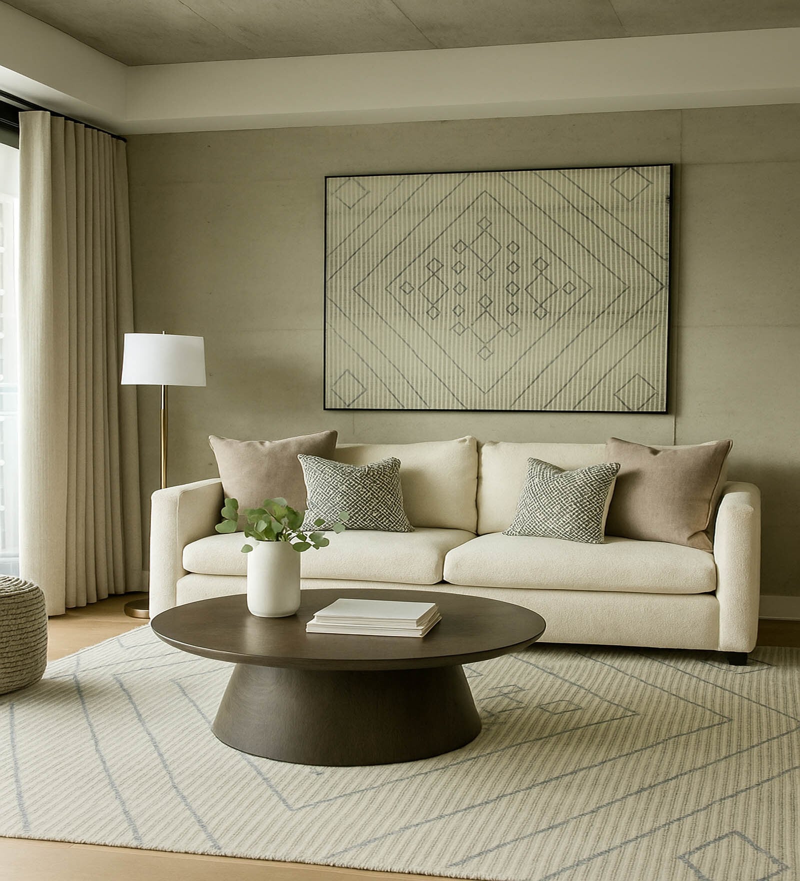 Blue Geometrical Wool 8X5 Feet Hand Woven Carpet