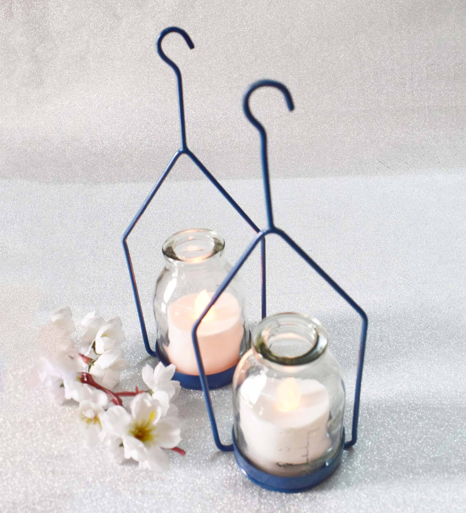 Blue Metal Table Tea Light Holder Set of 2