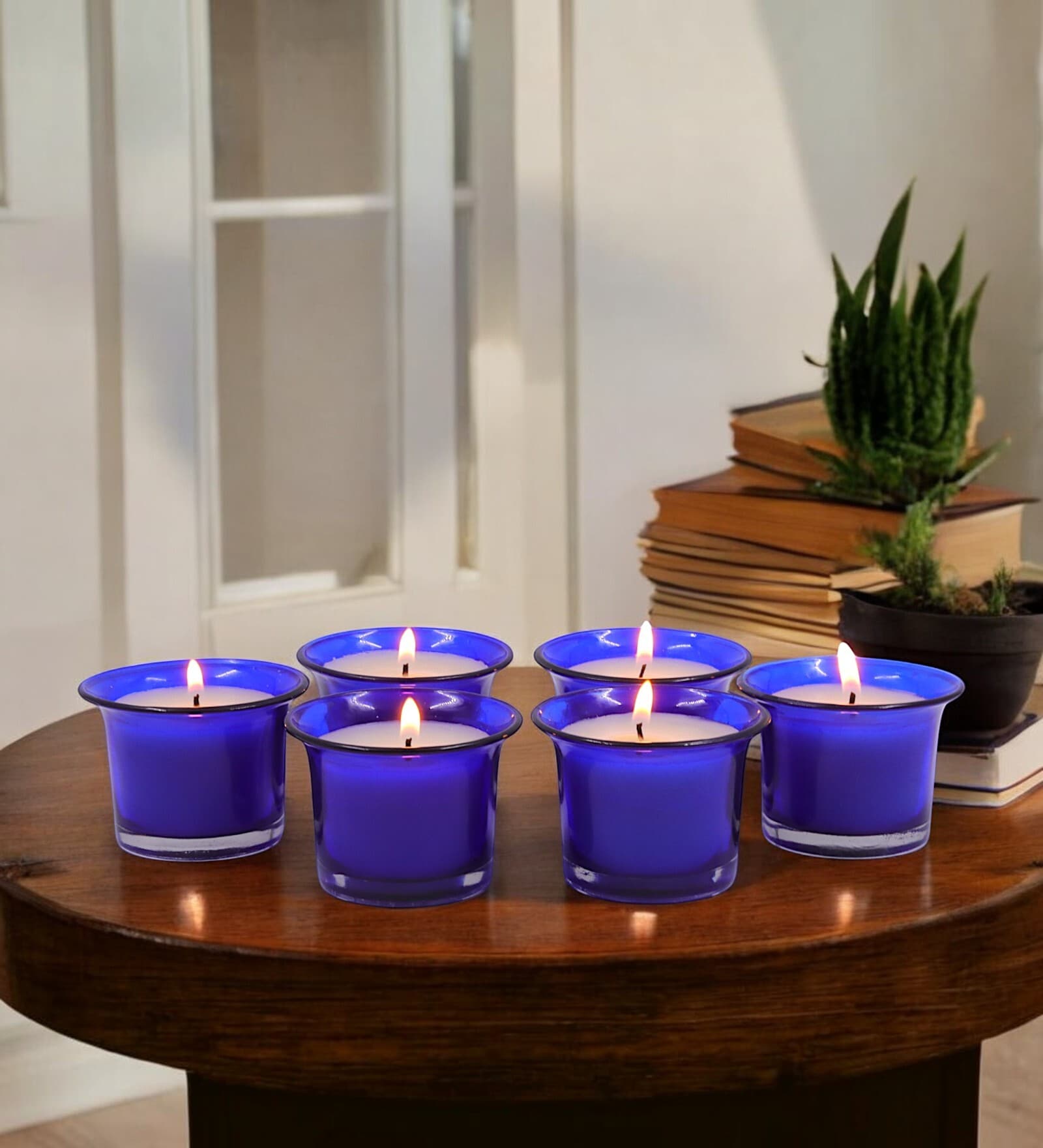 Blue Glass Votive Candles Set Of 6