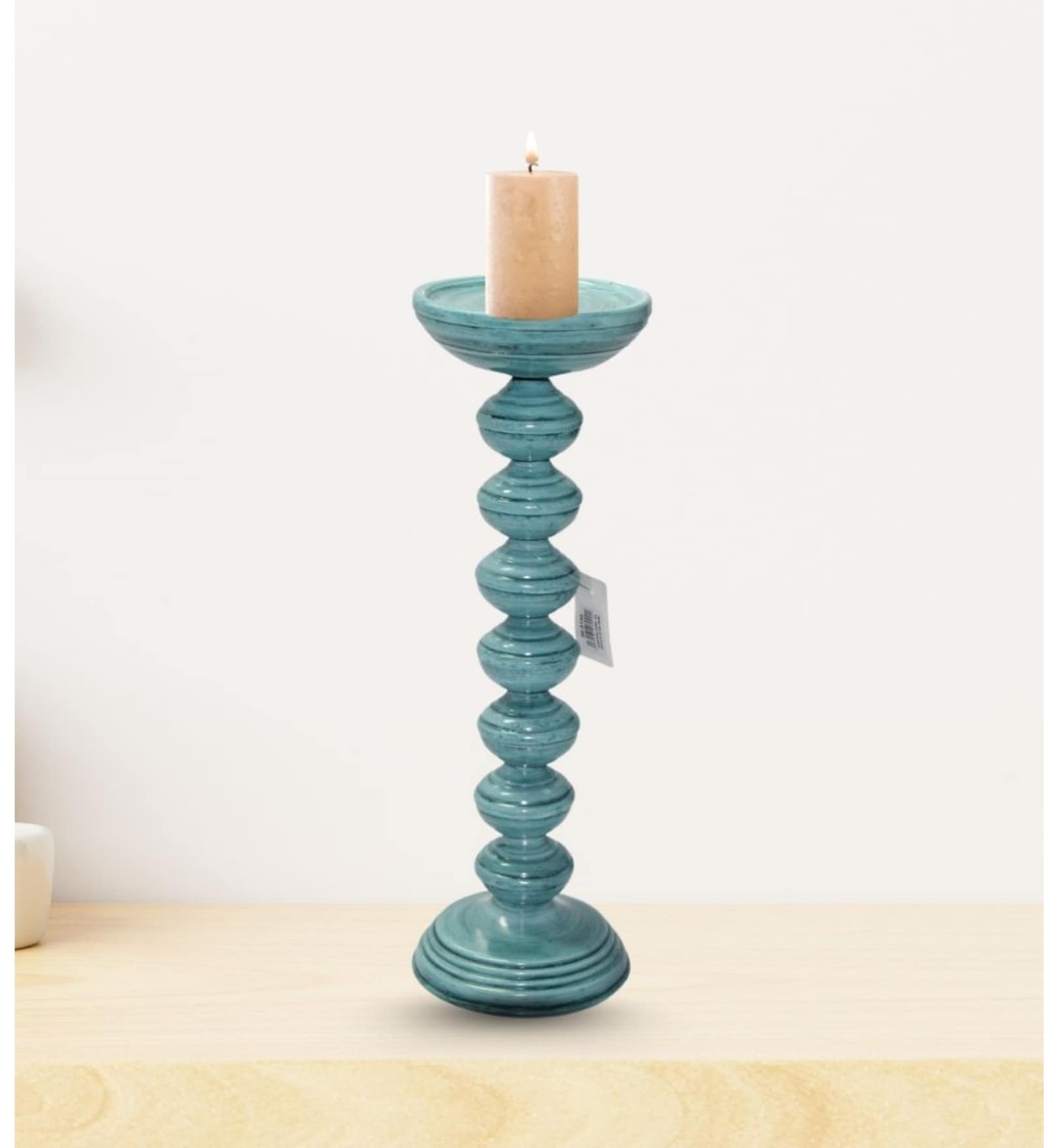Teal Blue Iron Candle Holder for Home & Festive Decor