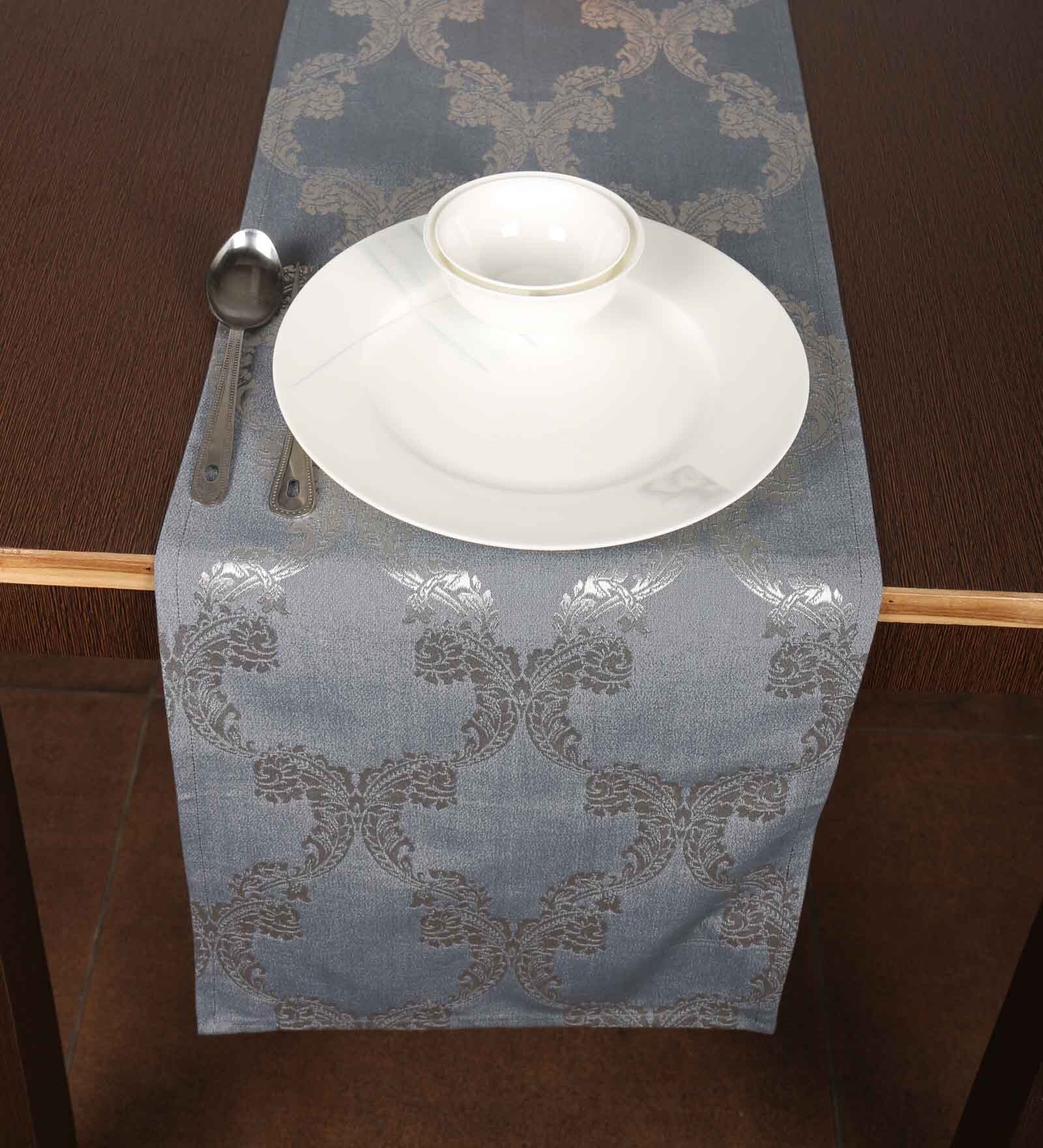 Blue Hallway Damasc Cotton Jacquard (84 x 13) Table Runner