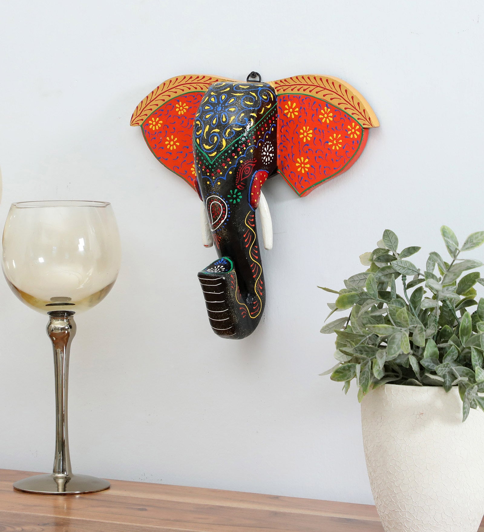 Blue Handcrafted Elephant Sclupture Mango Wood Wall Mask