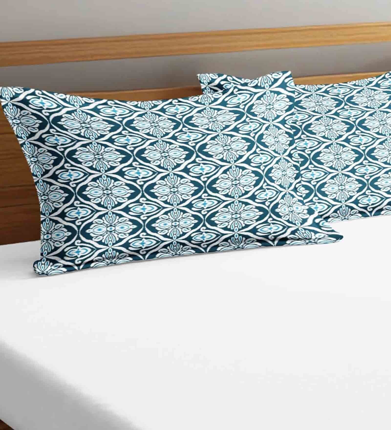 Blue Ikat 210 TC Cotton Pillow Covers Set of 2