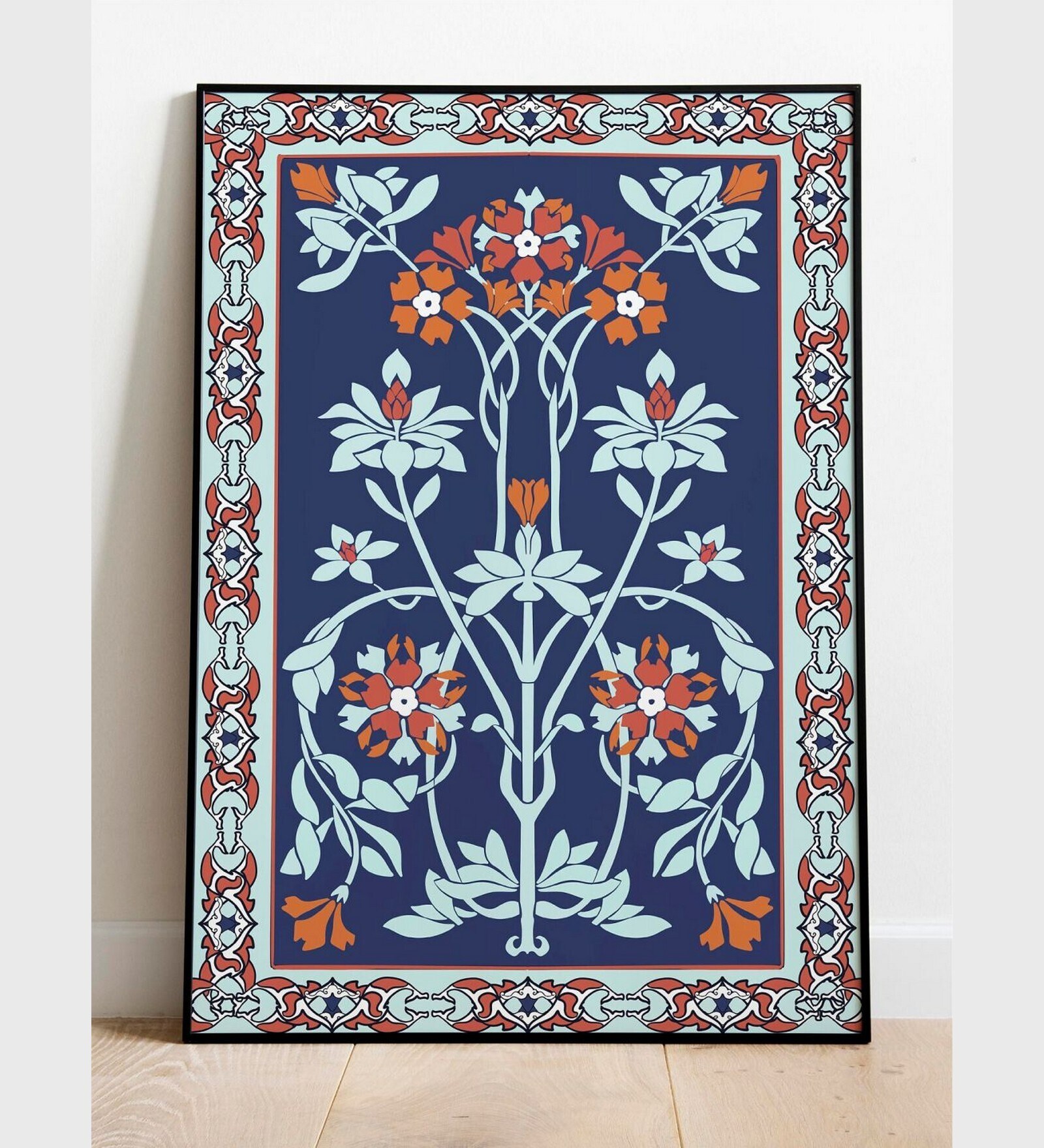 Blue Indian Floral Art Print