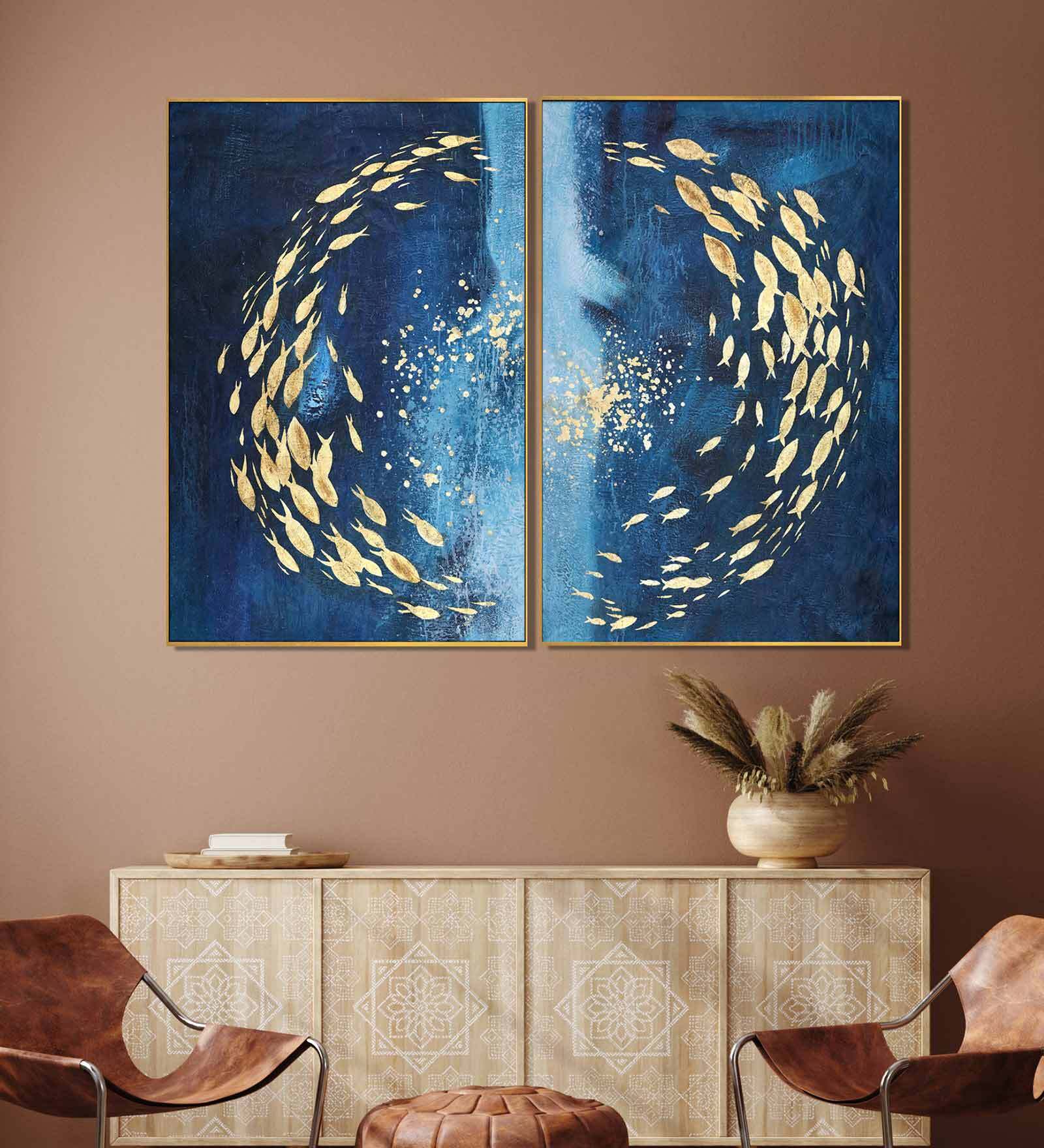 Buy Blue Into The Blue Canvase Framed Acrylic Paint Hand Paintings at ...