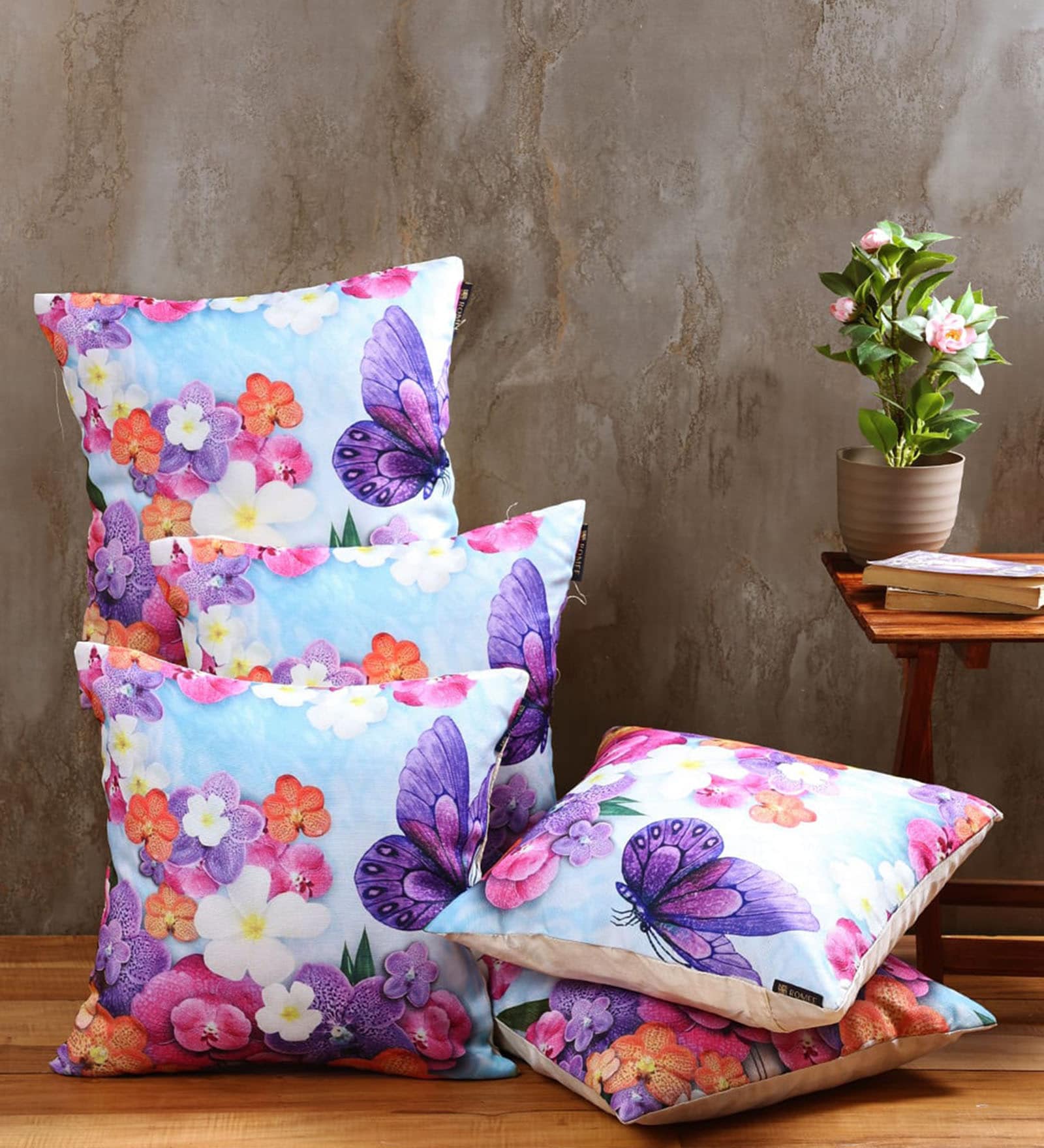 Blue Jute Floral 40x40 inches Cushion Covers Set of 5