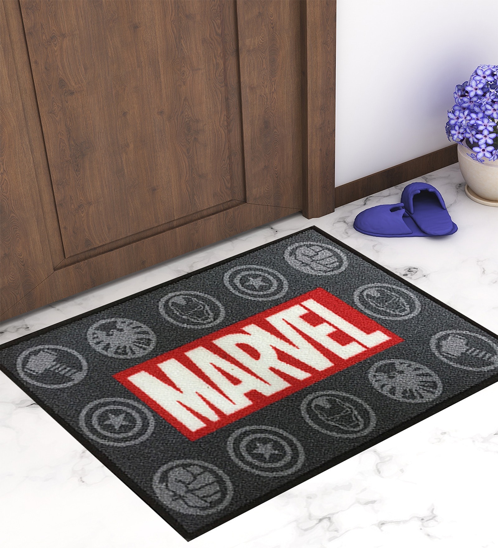 Grey Marvel Theme Nylon 23x15 Inches AntiSkid Door Mat