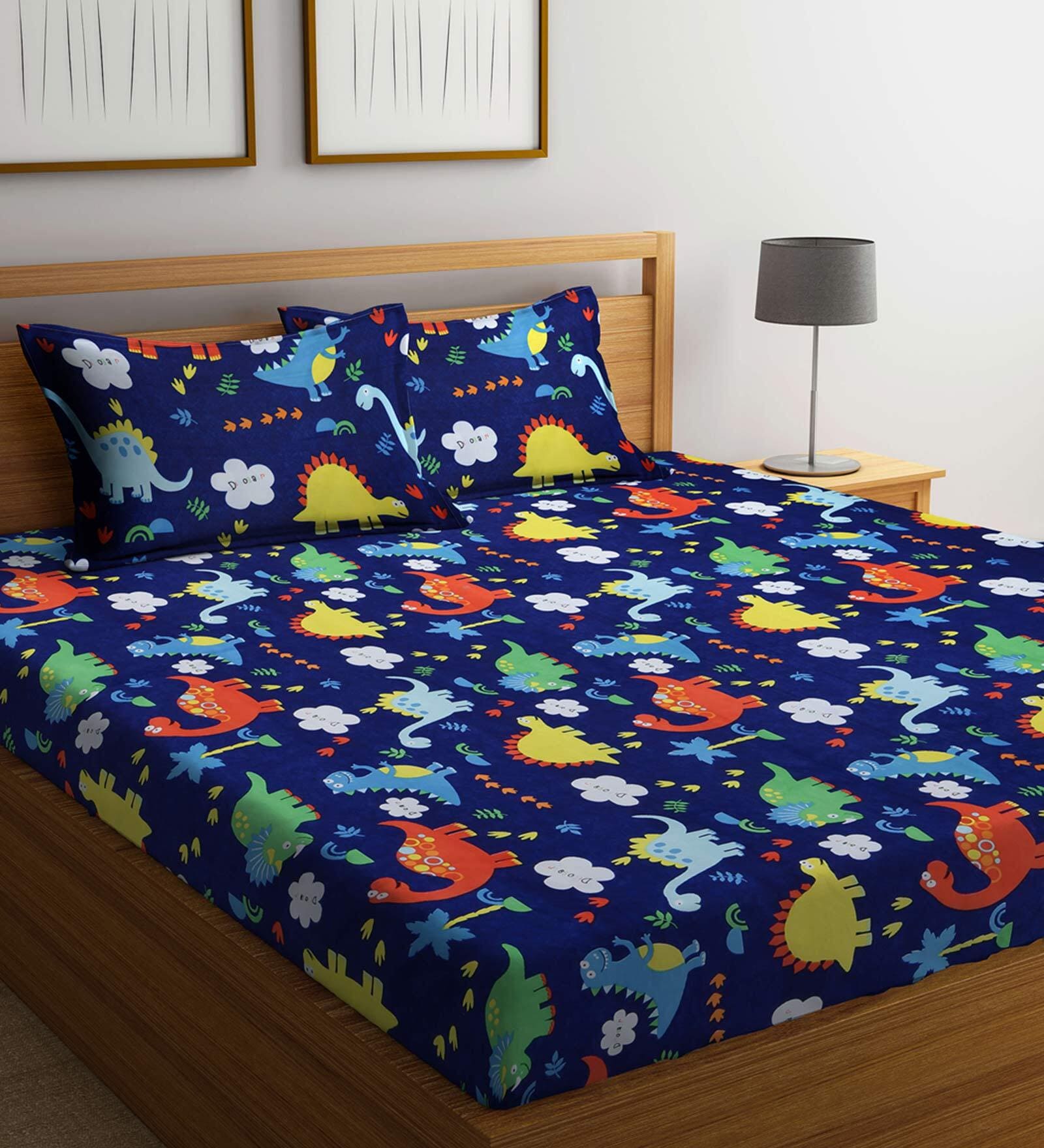 Multicolor TC 210 Cotton Blend Kids Bed Sheet With 2 Pillow Covers