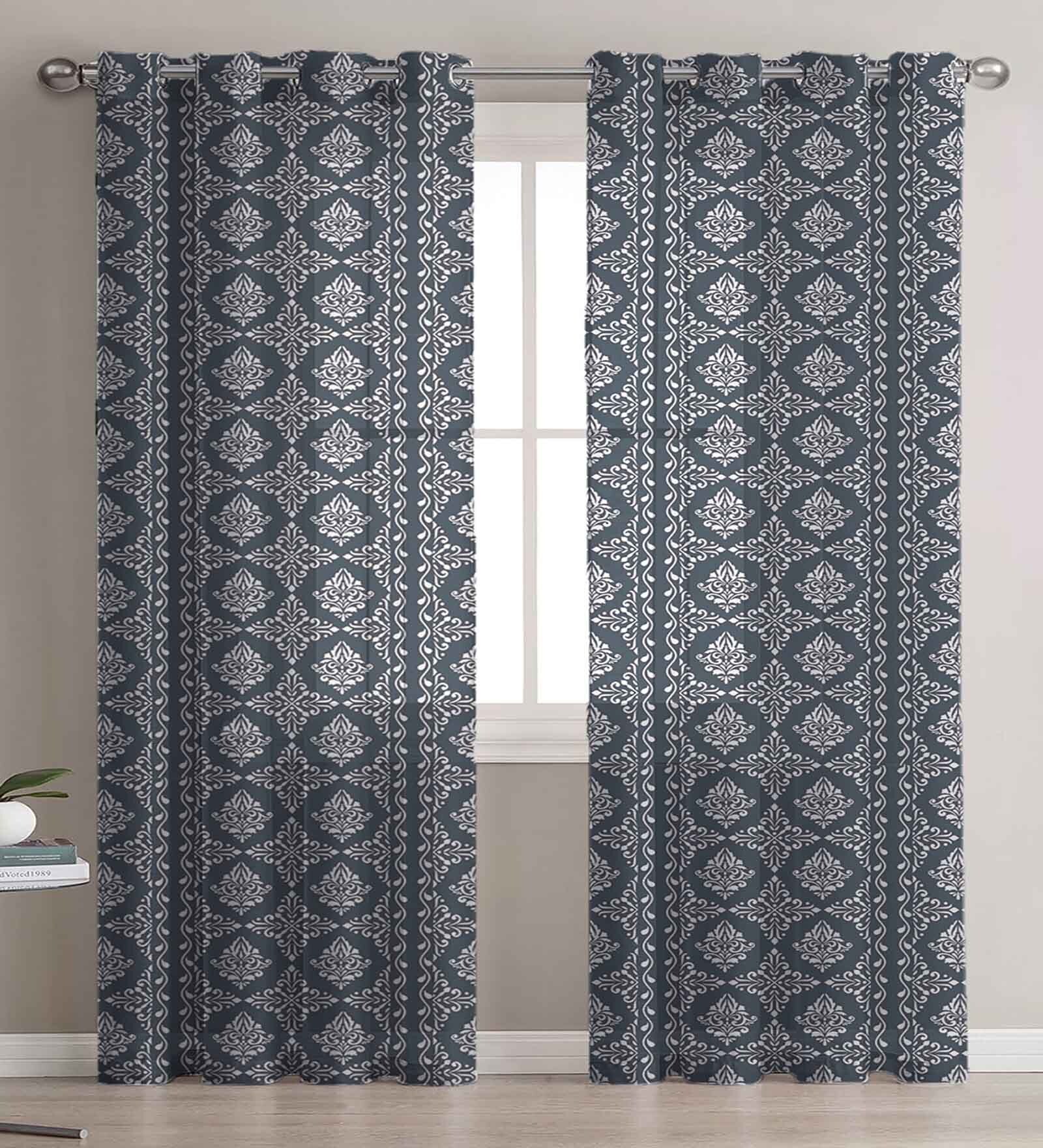 Blue Linen Ethnic motif 5ft Sheer Eyelet (1Pc) Window Curtain
