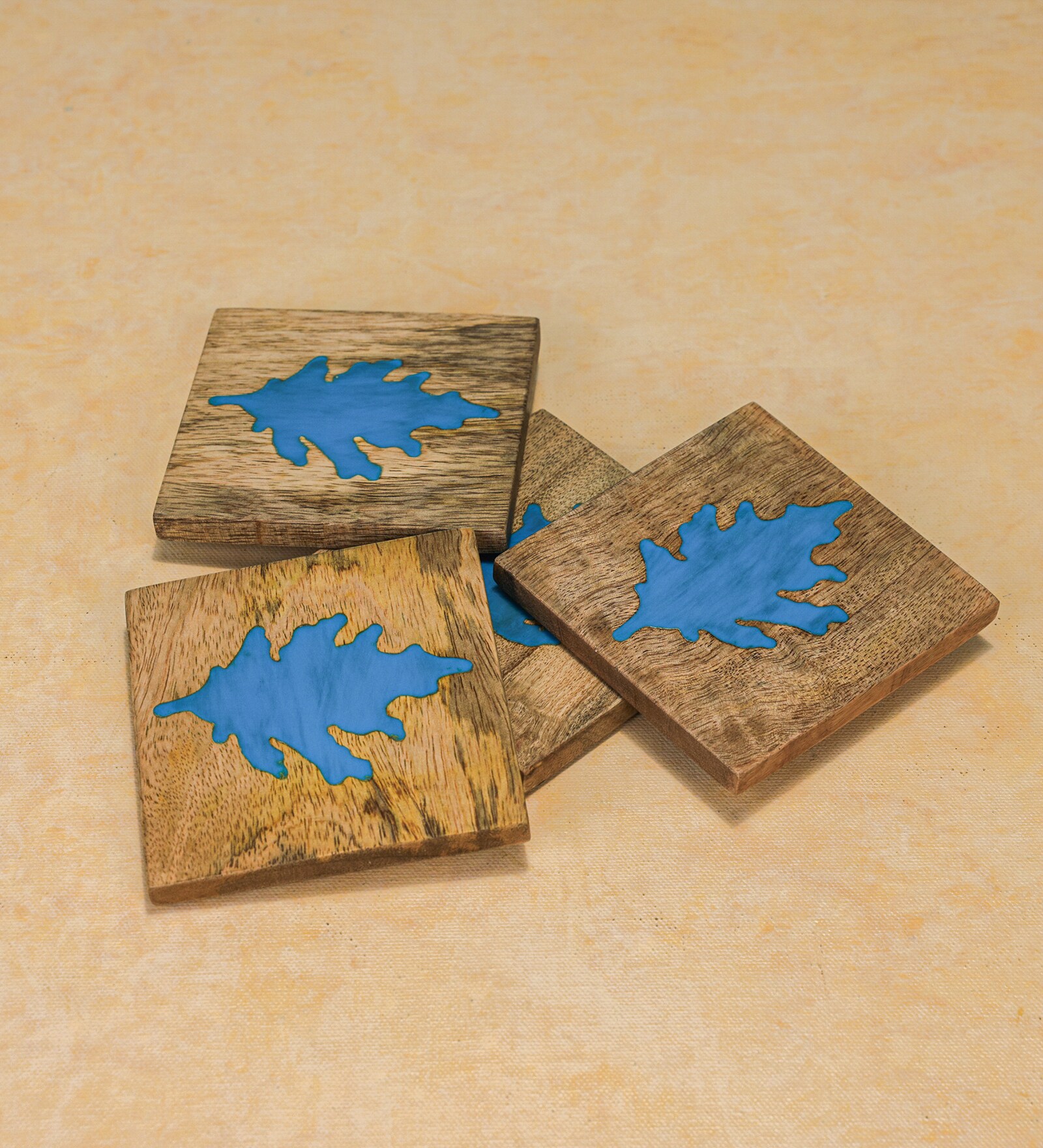 Blue Mango Wood (Set of 4) Resin Coasters