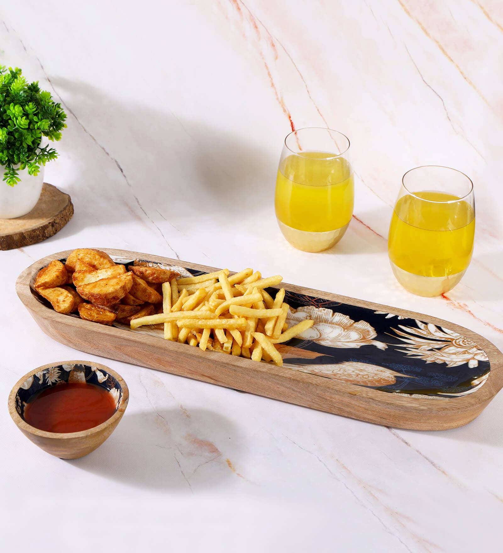 Blue Mango wood 12 Inch Oval Appetizer Platters