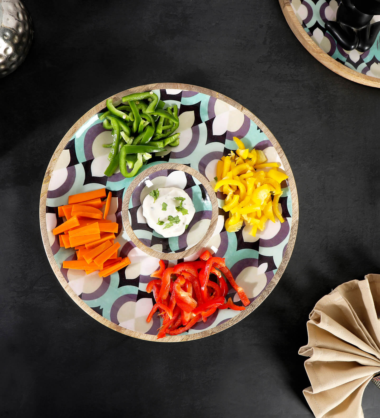 Blue Mango wood 12 Inch Round Appetizer Platters