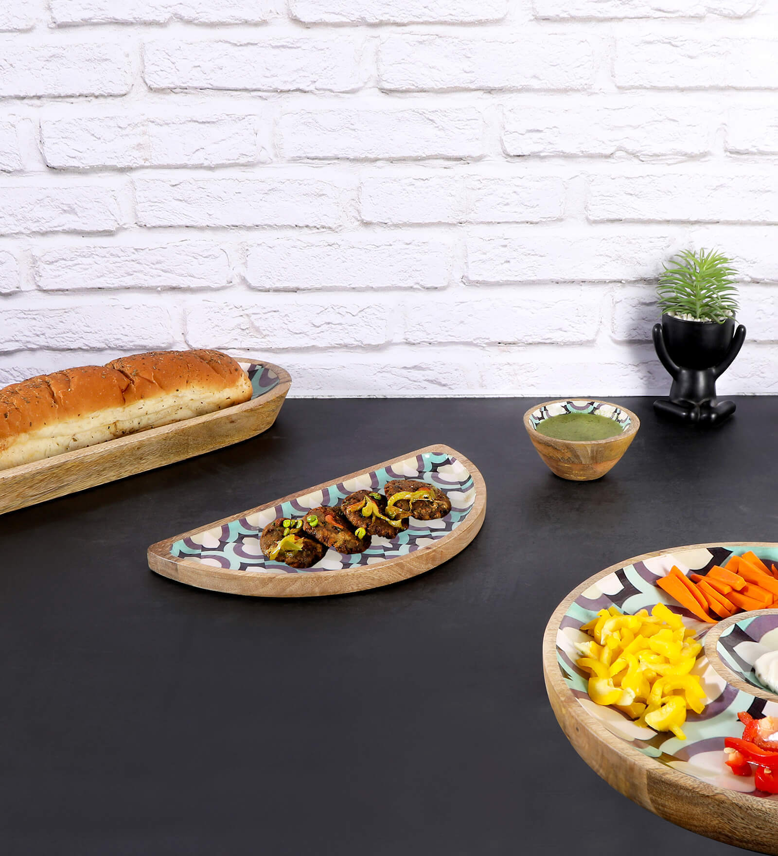 Blue Mango wood 12 Inch Semicircle  Appetizer Platters