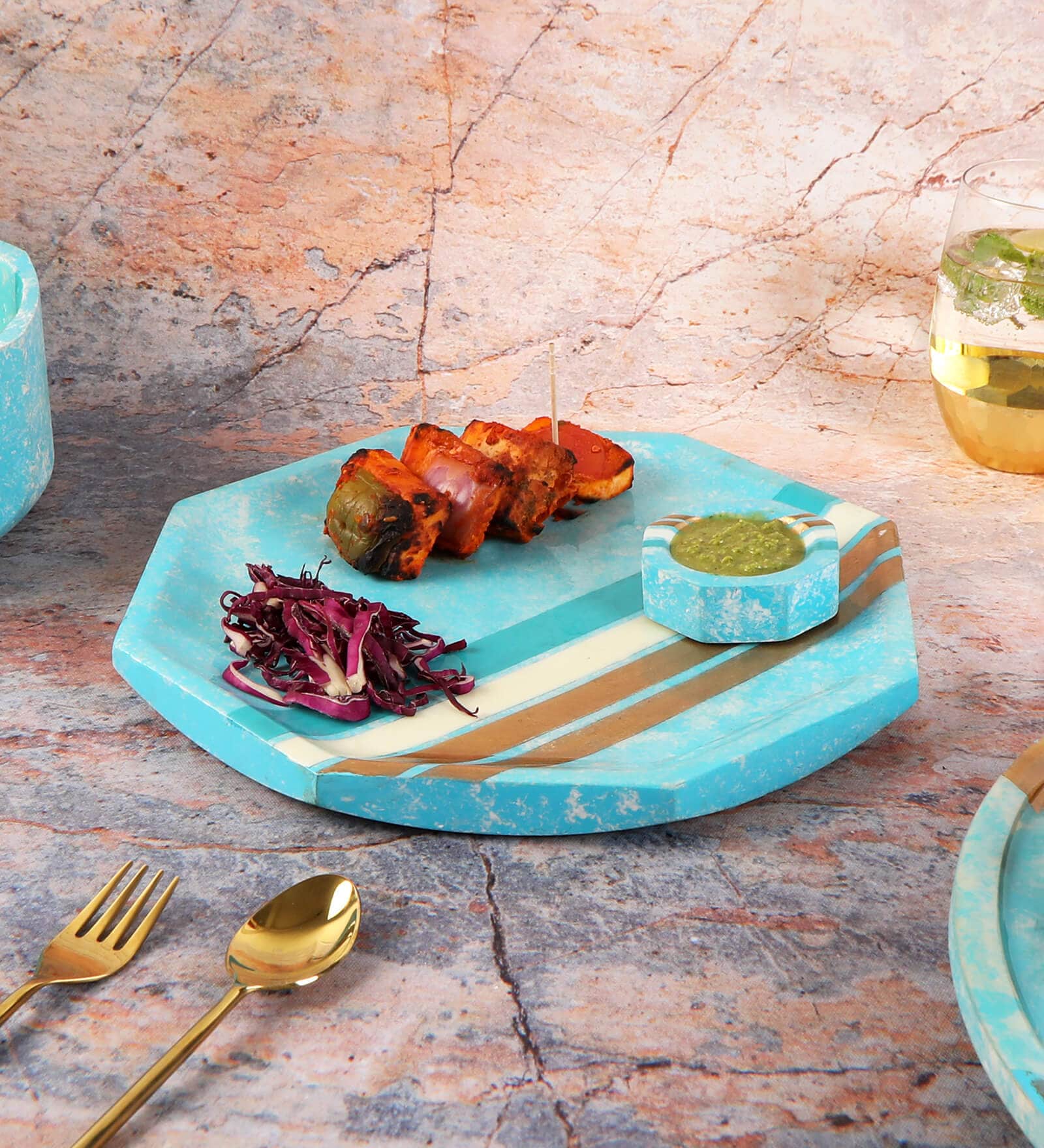 Blue Mango wood 15 Inch Hexagon Appetizer Platters
