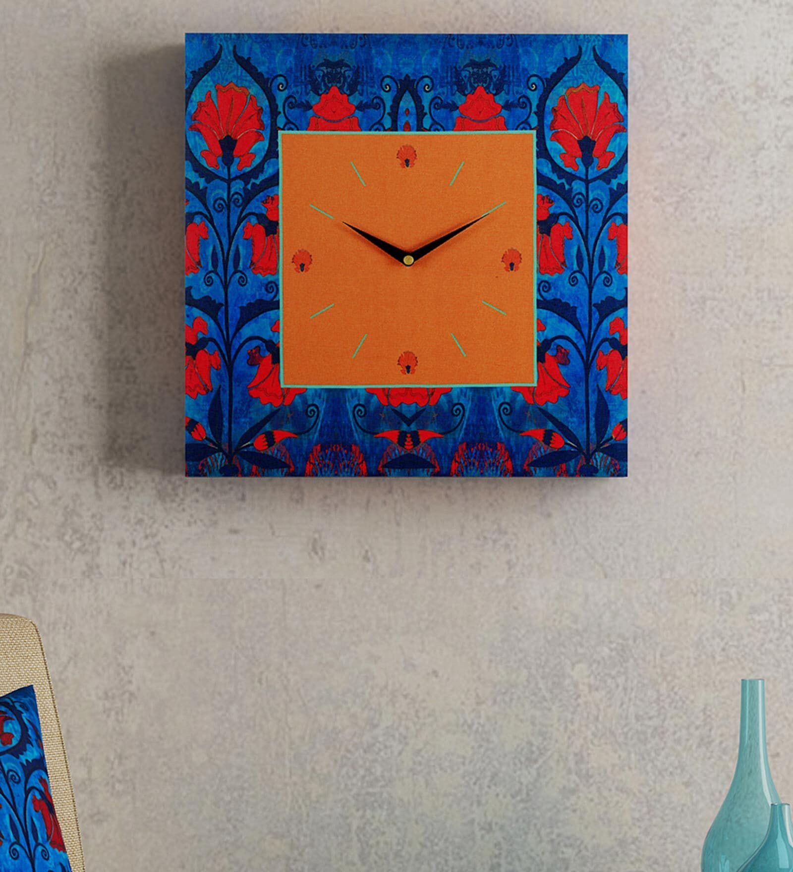 Blue Pinewood & MDF Modern Wall Clock