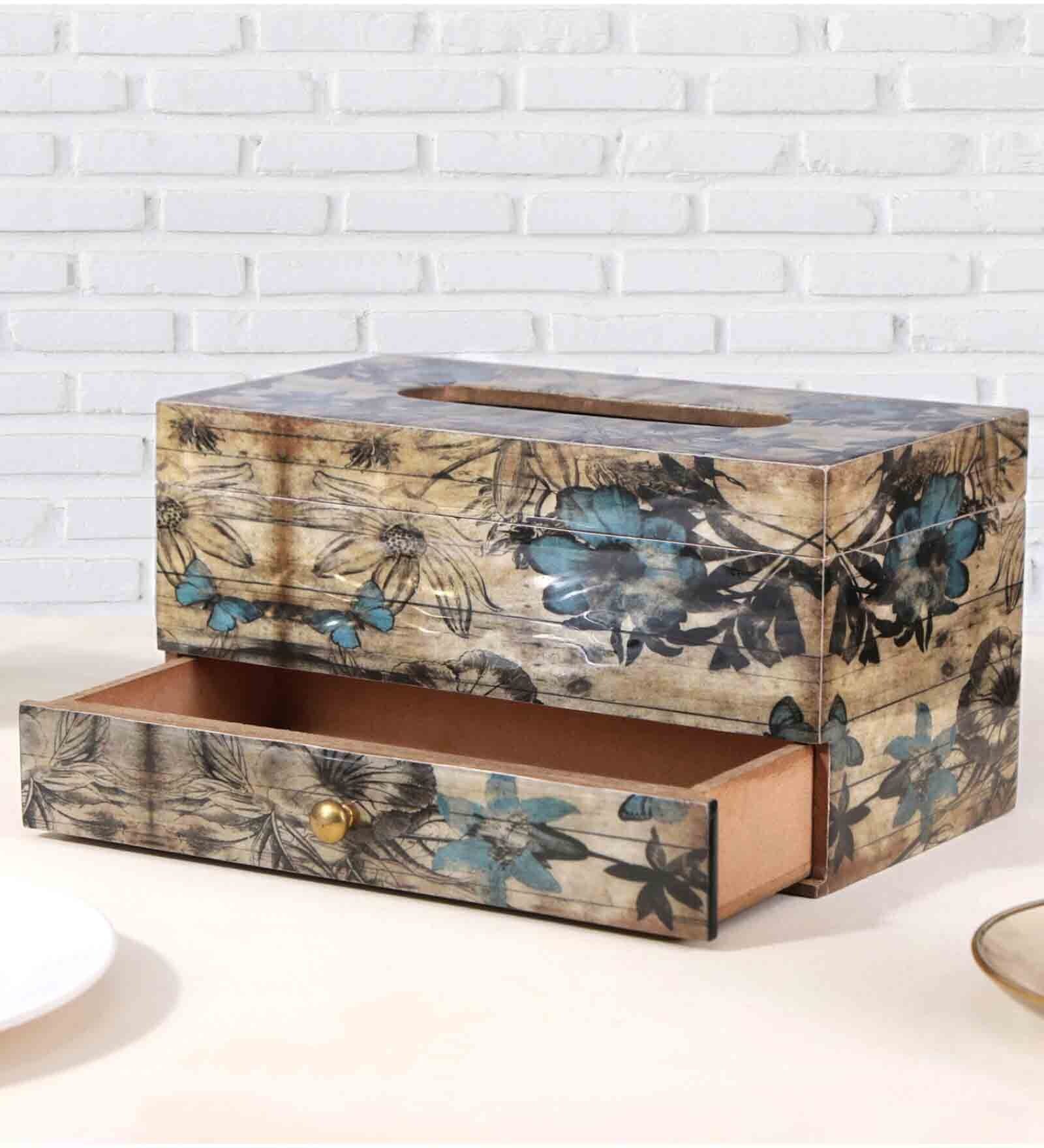 Blue MDF Wood Tissue Holder