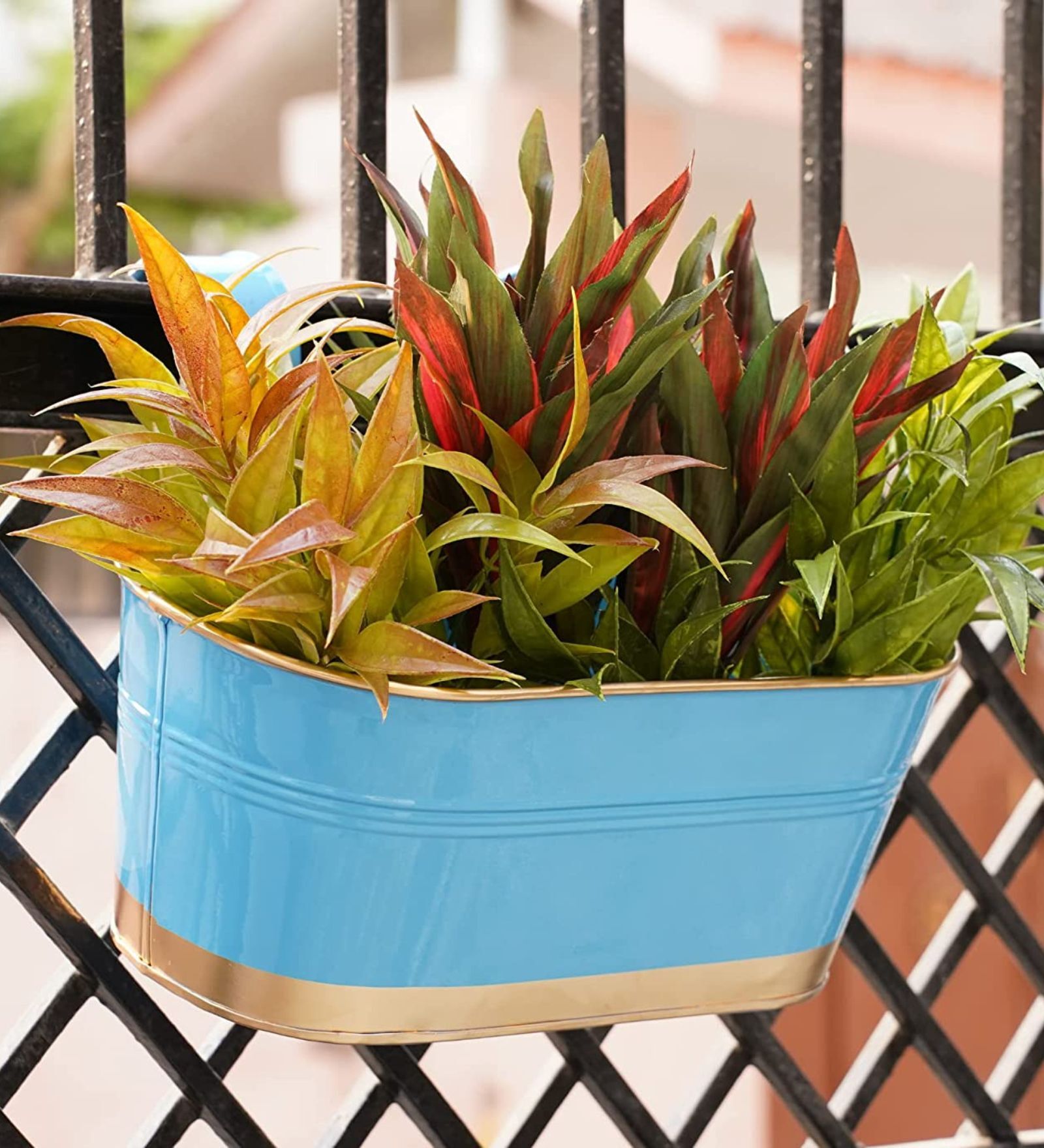 Buy Blue Metal (Set of 4) Railing Planter at 32% OFF by Gold Dust ...