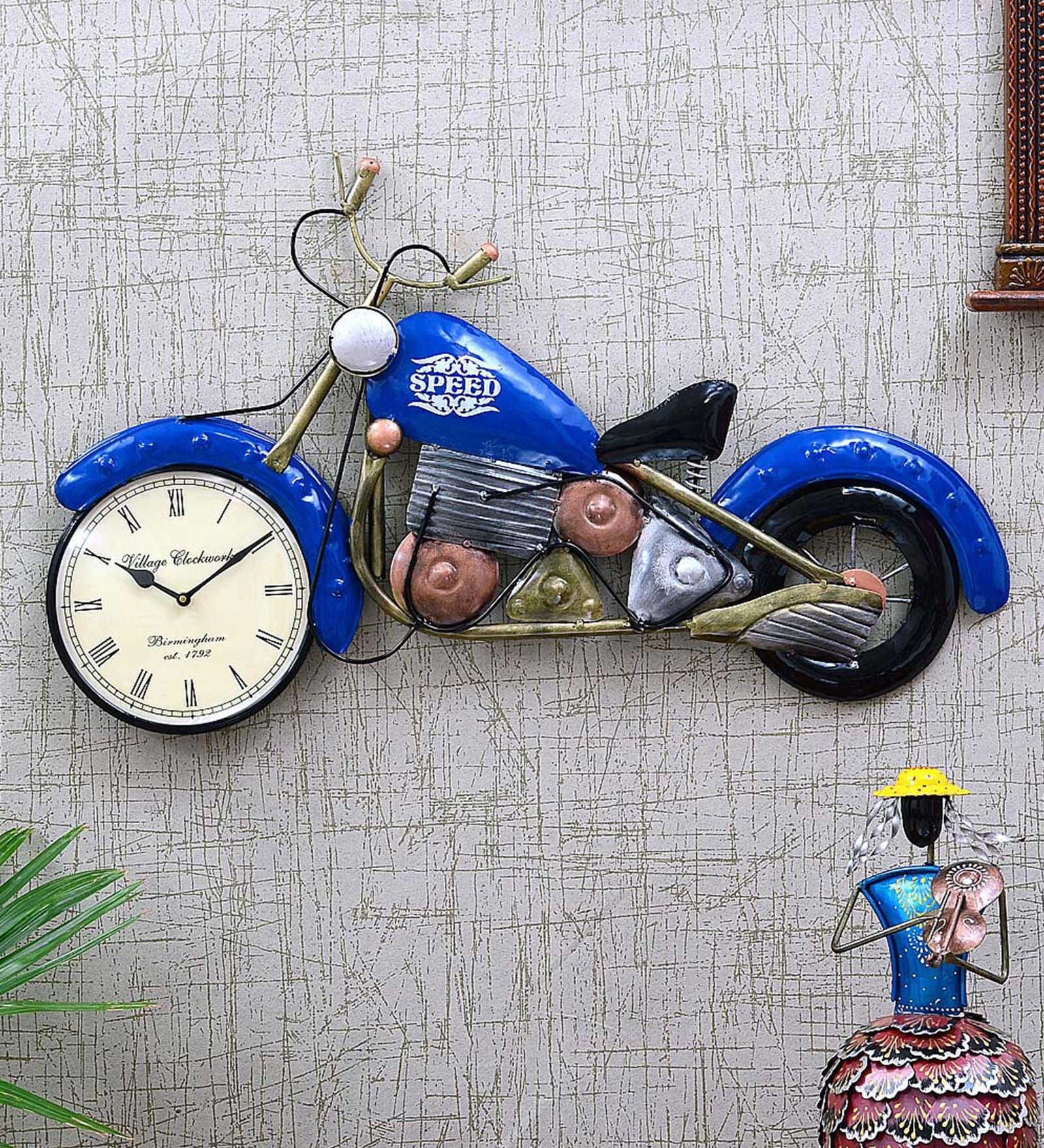 Blue Metal Analog Wall Clock