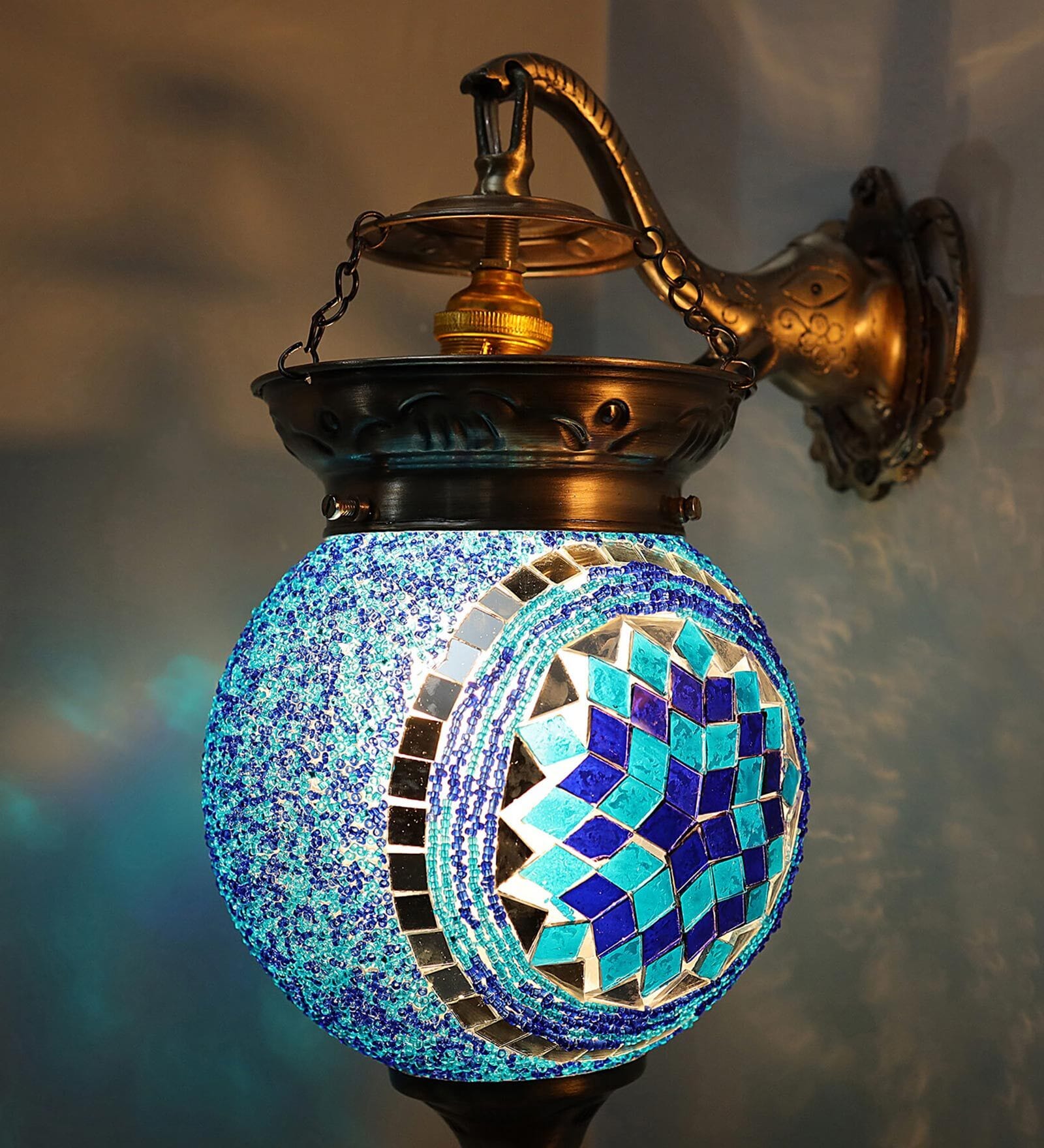 Blue Metal and Glass Wall Light
