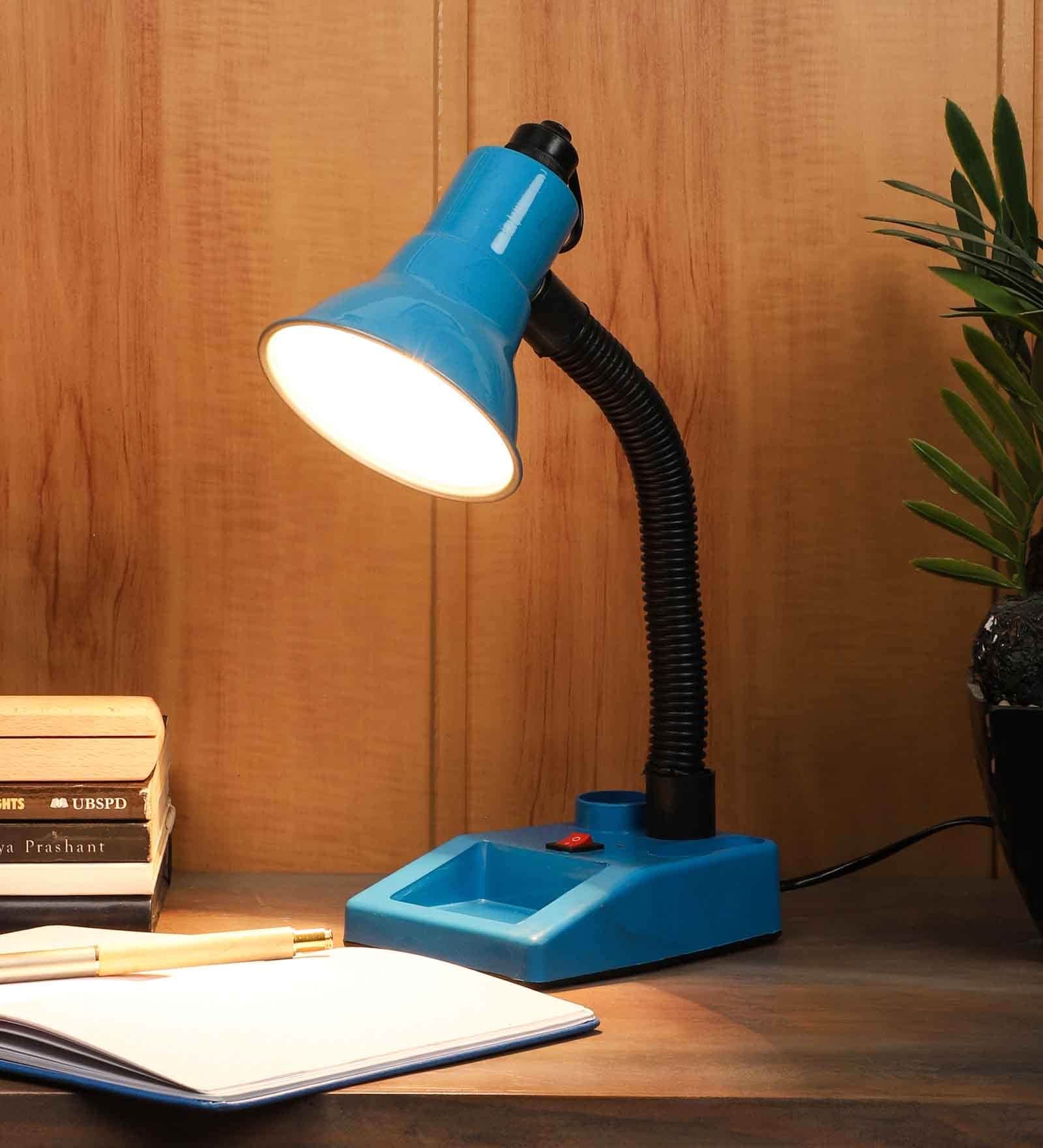 Blue Metal Shade Study Lamp With Blue Base