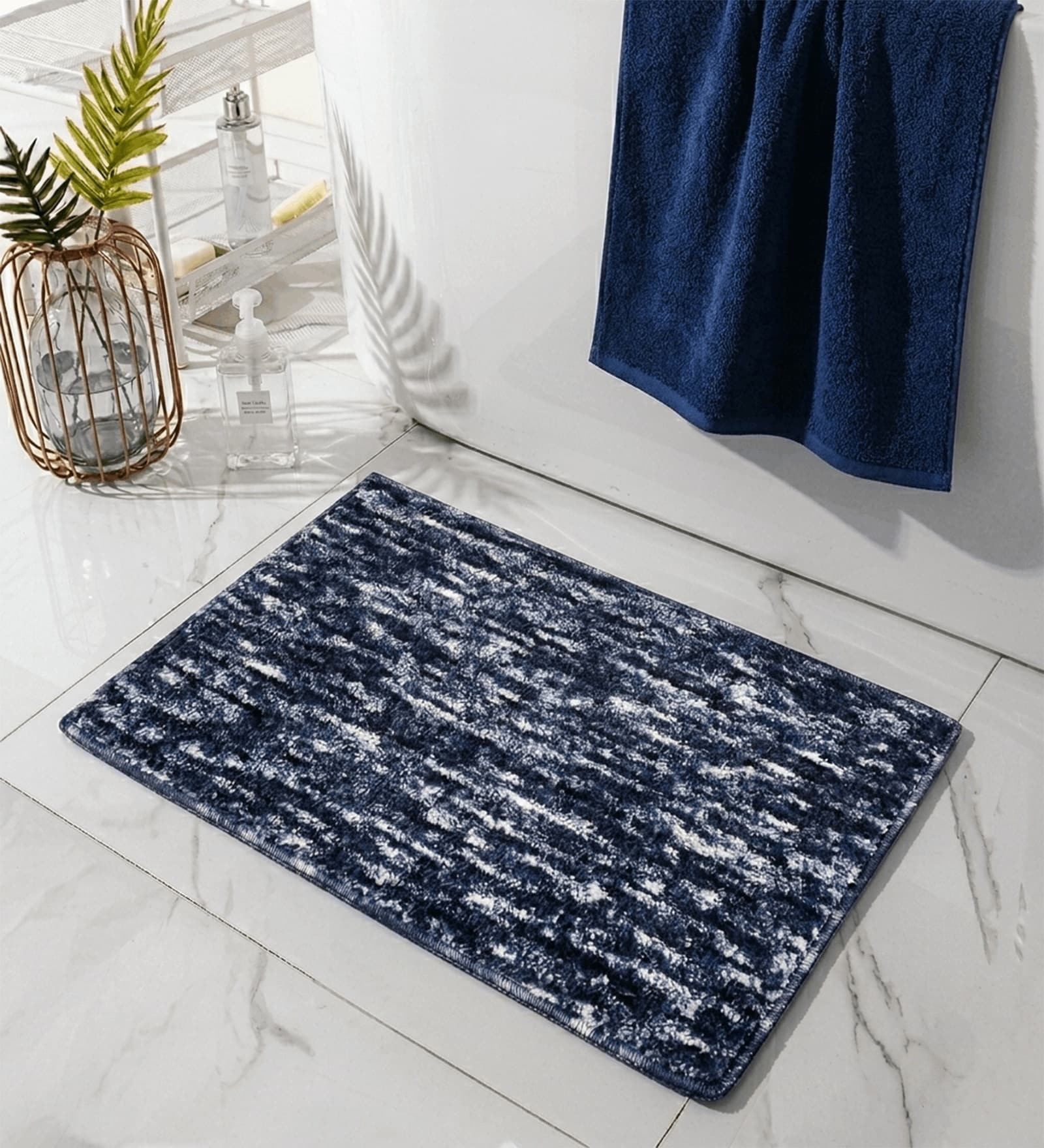 Blue Microfiber 15X23 Inches Anti-Skid Bath Mat