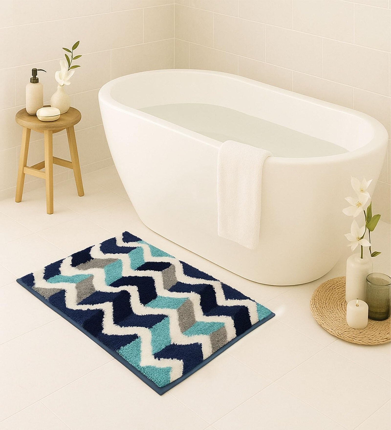 Blue Microfiber 16x24 Inches Super Soft Bath Mat