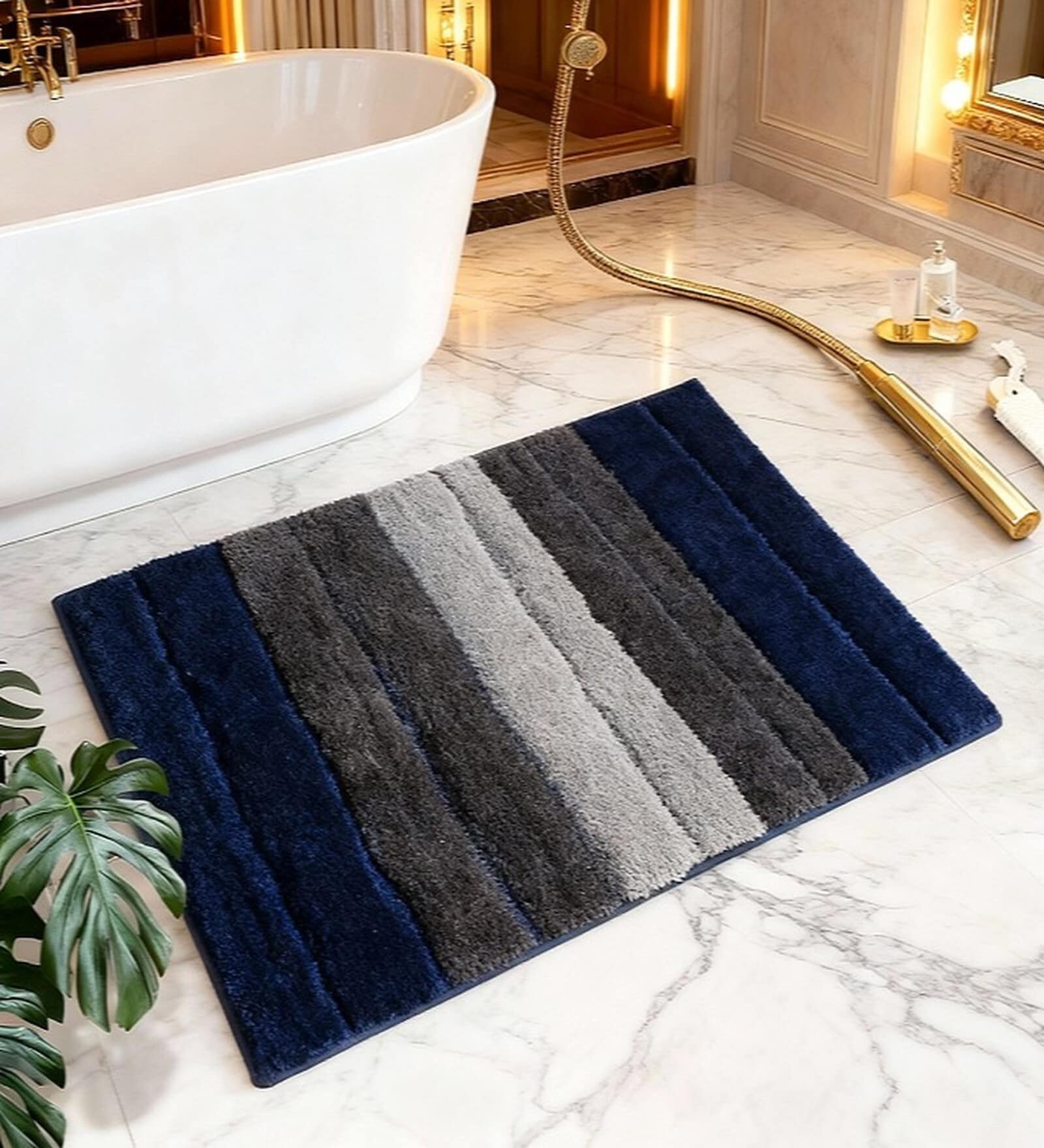Blue Microfiber 24x16 Inches Anti-Skid Bath Mat