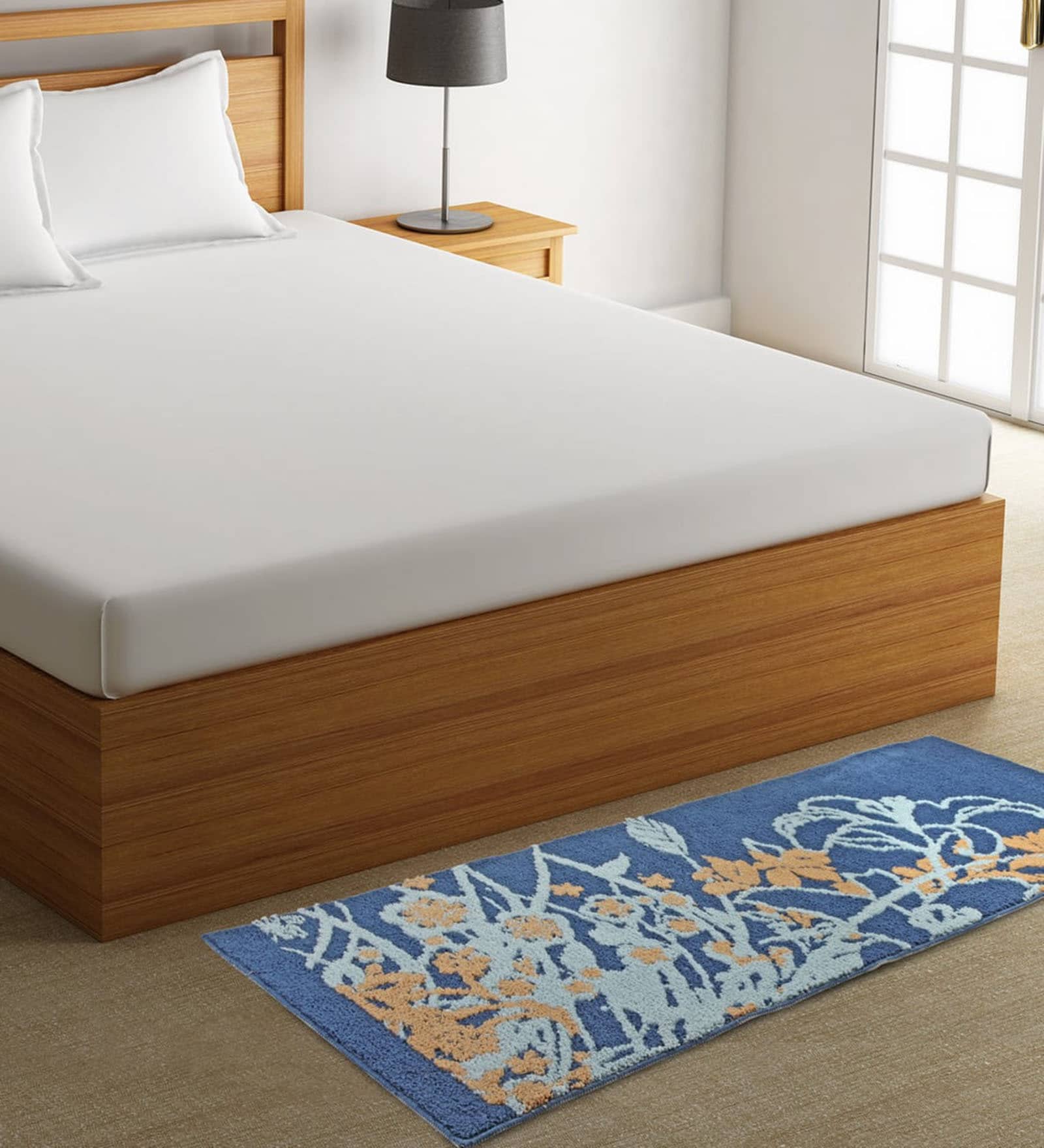 Blue Microfiber 55 x 22 Inches Machine Made Floor Runner