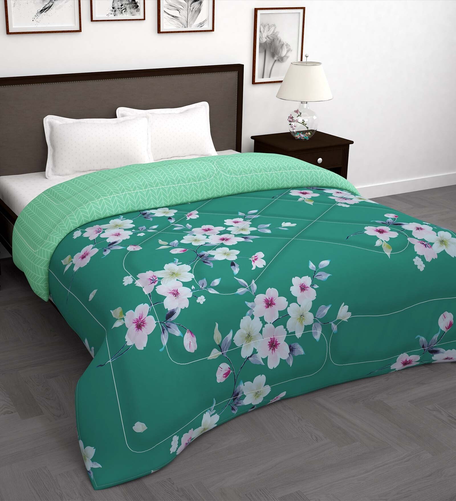 Blue Microfiber Abstract 180 GSM Fusion Reversible Single Comforter