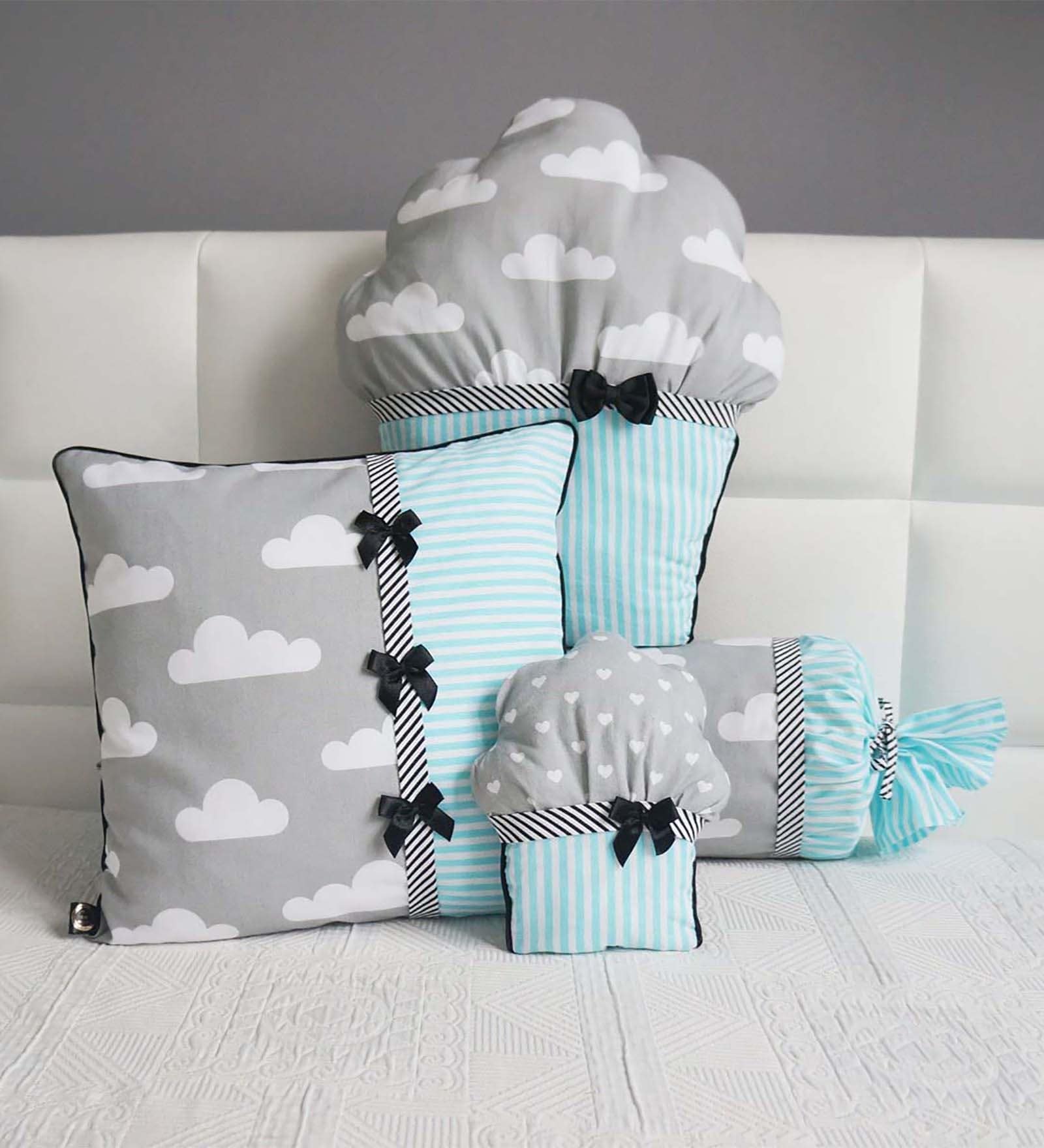 Blue and Grey Microfiber Cupcake Decorative Cuddle Cushion