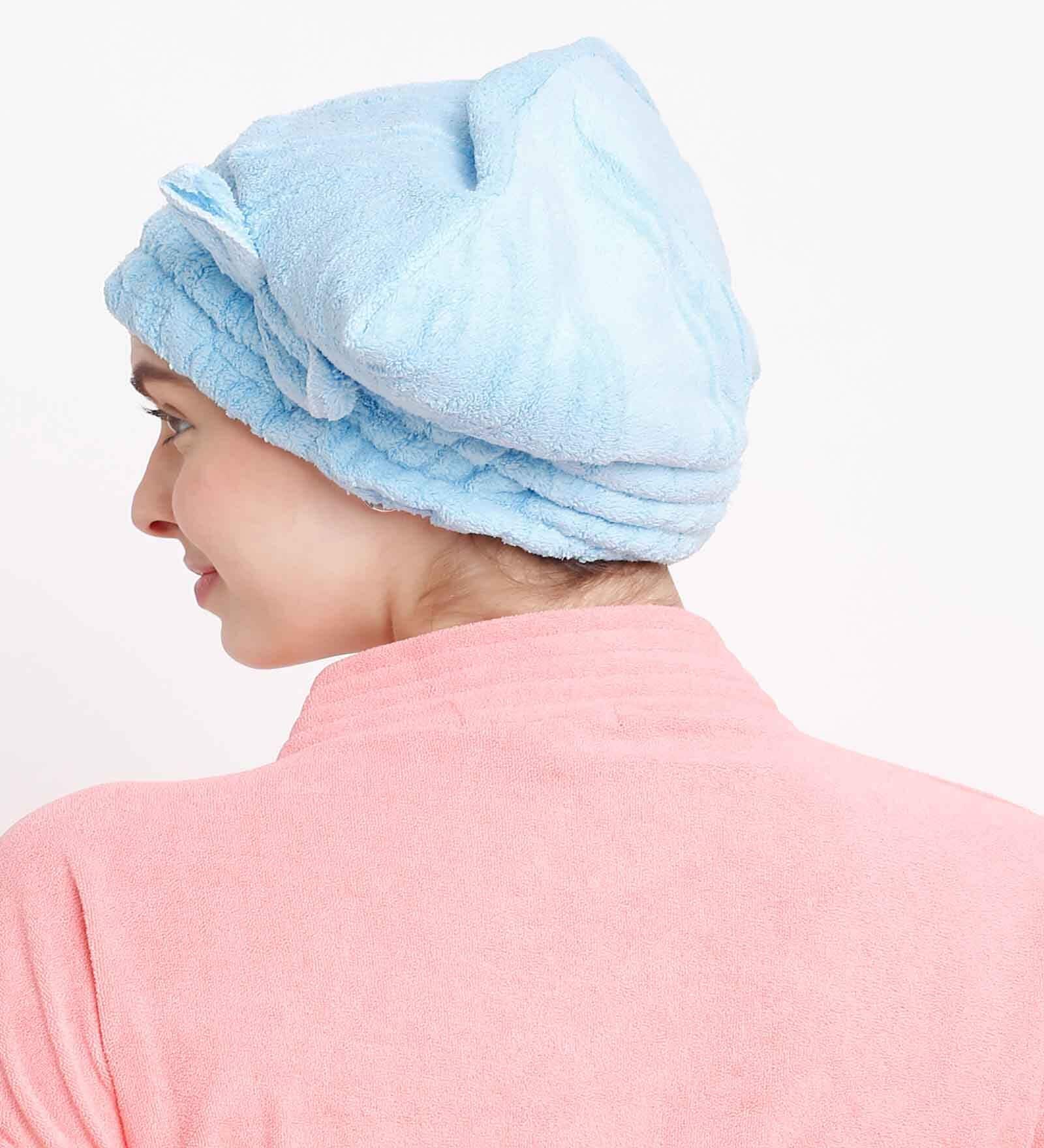 Blue Microfiber Solid 380 GSM Hair Cap Towel (1 Pc)
