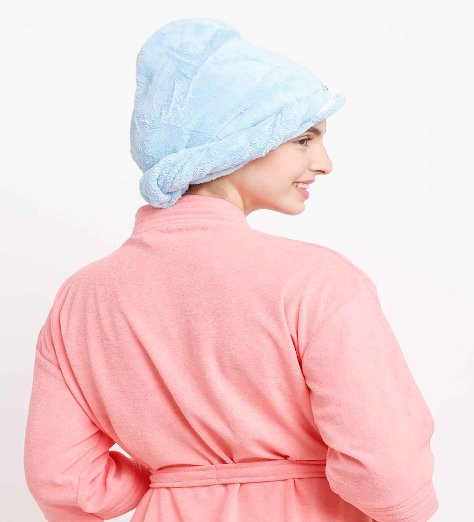 Blue Microfiber Solid 380 GSM Hair Wrap Towel (Set of 2)