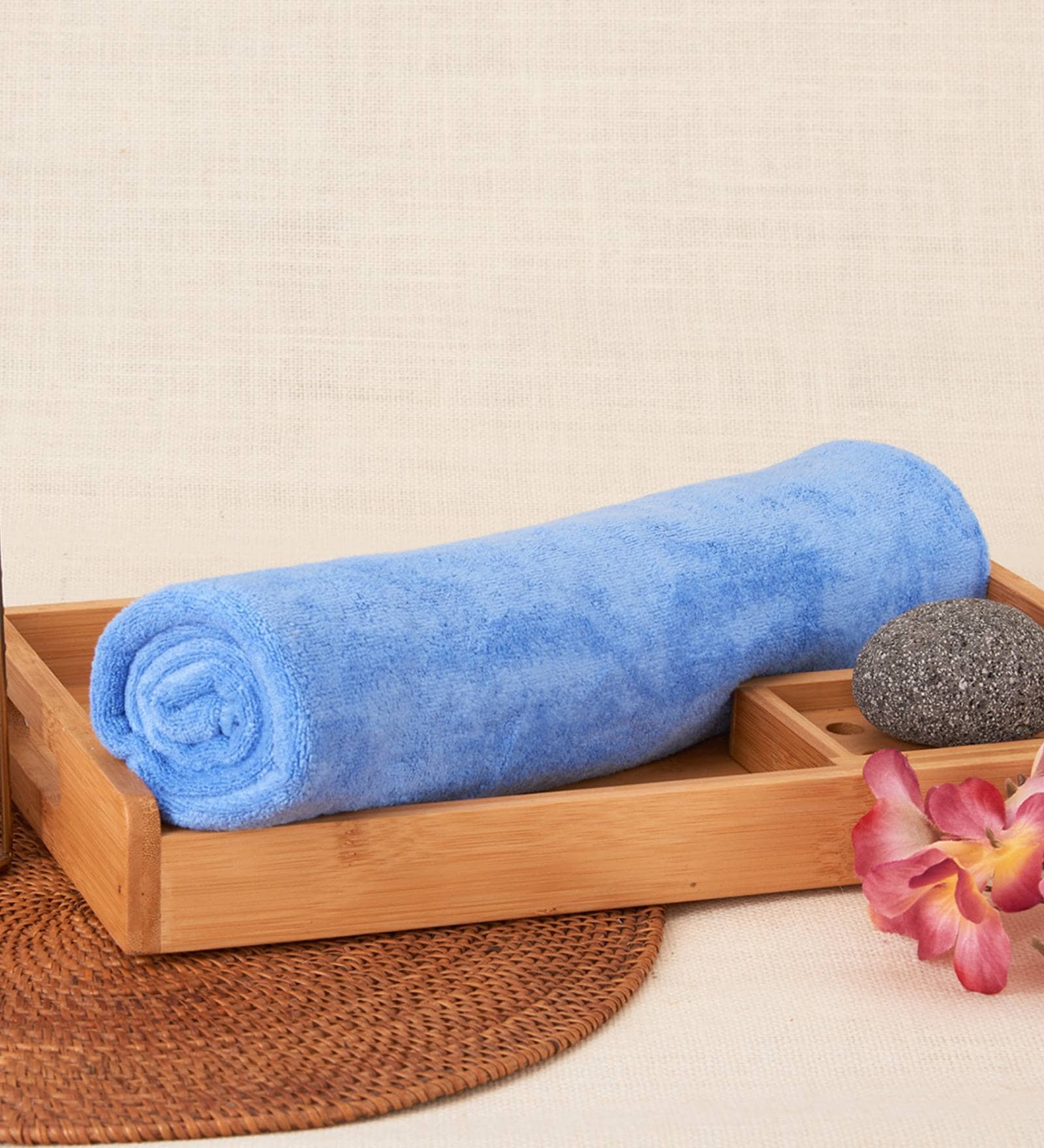 Blue Microfiber Solid 400 GSM 2 Pcs Bath Towels