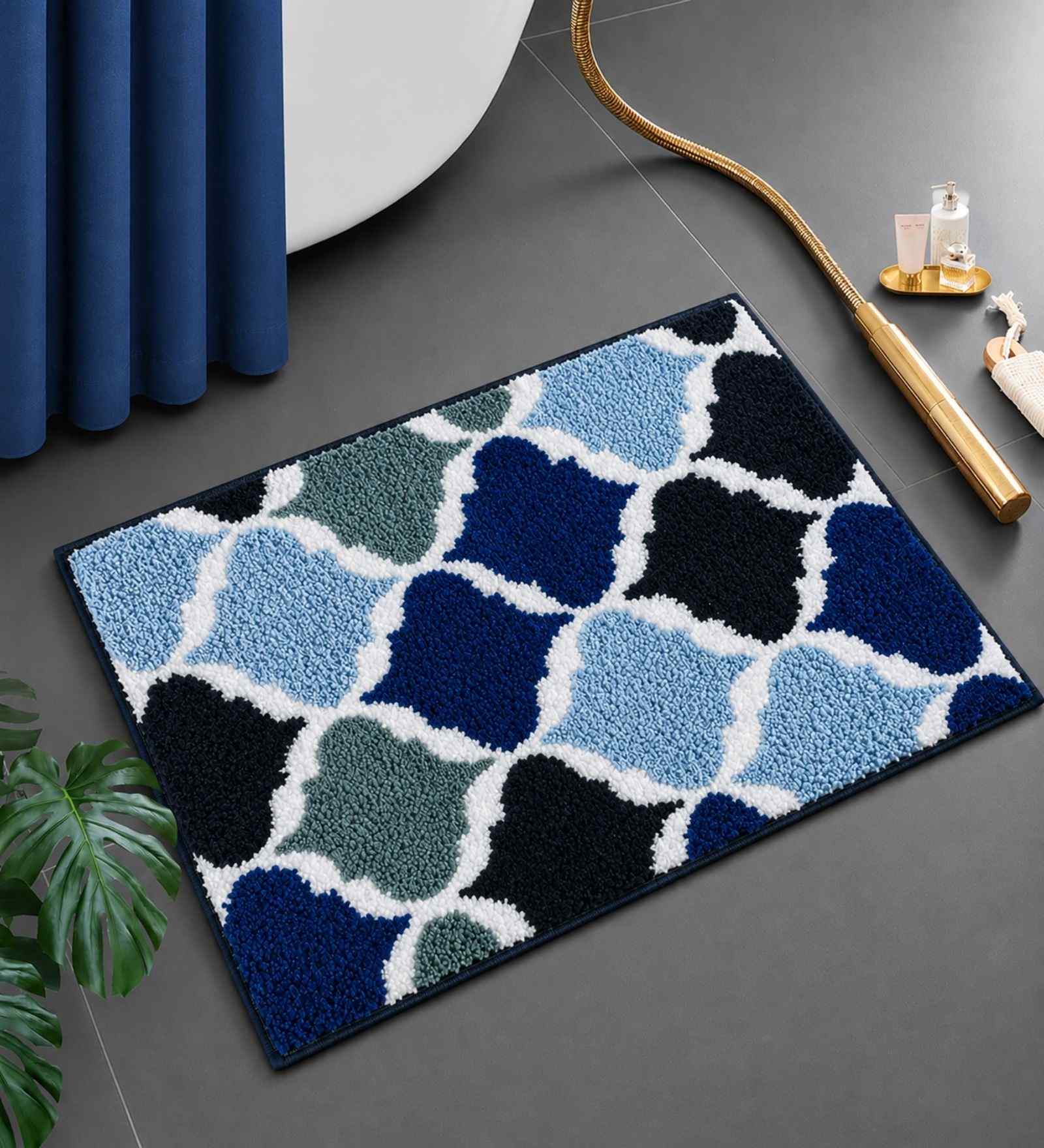 Blue Microfibre 24X16 Inches Anti-Skid Bath Mat