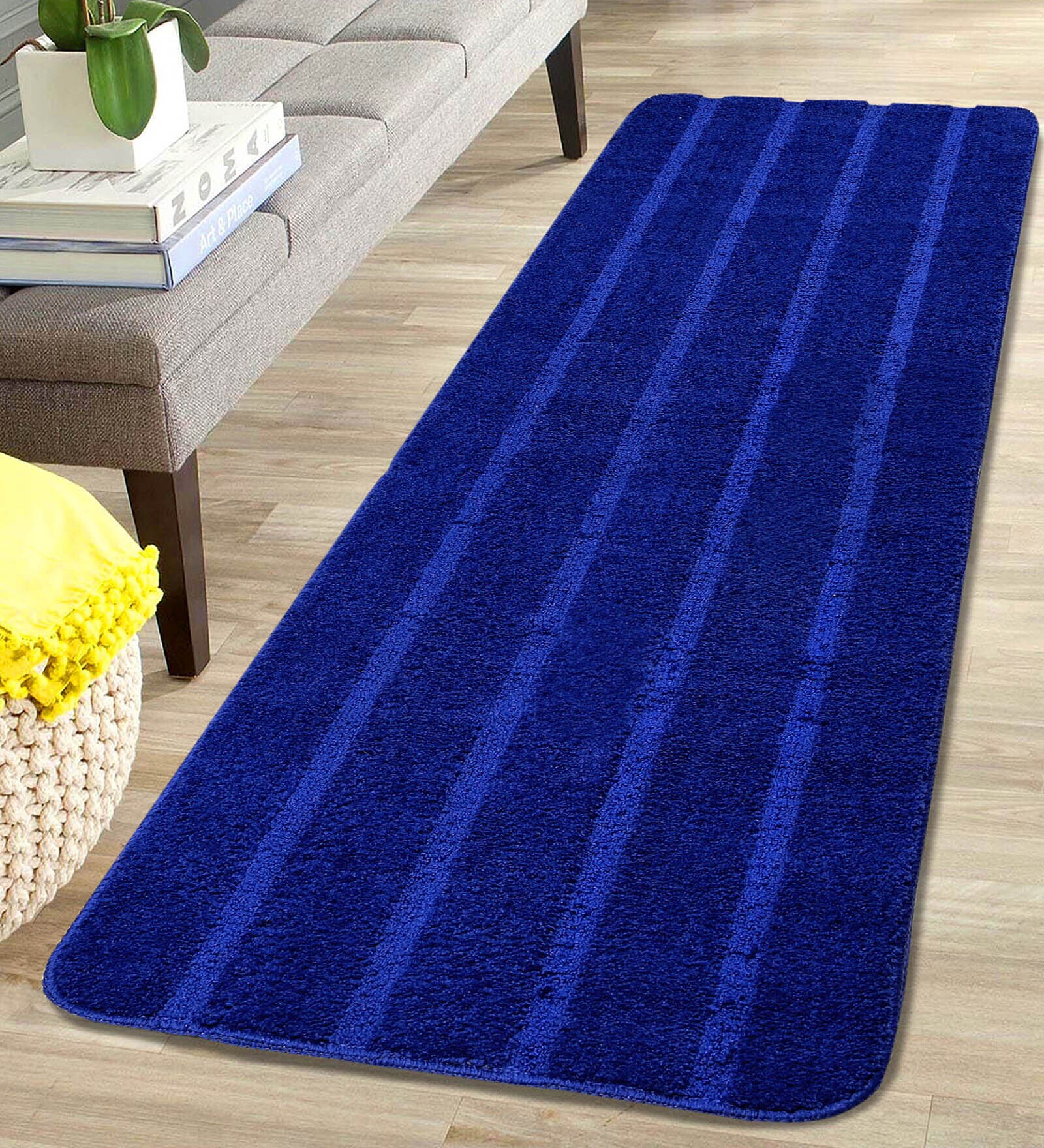 Blue Microfibre Solid 6 X 2 Feet Bedside Runner