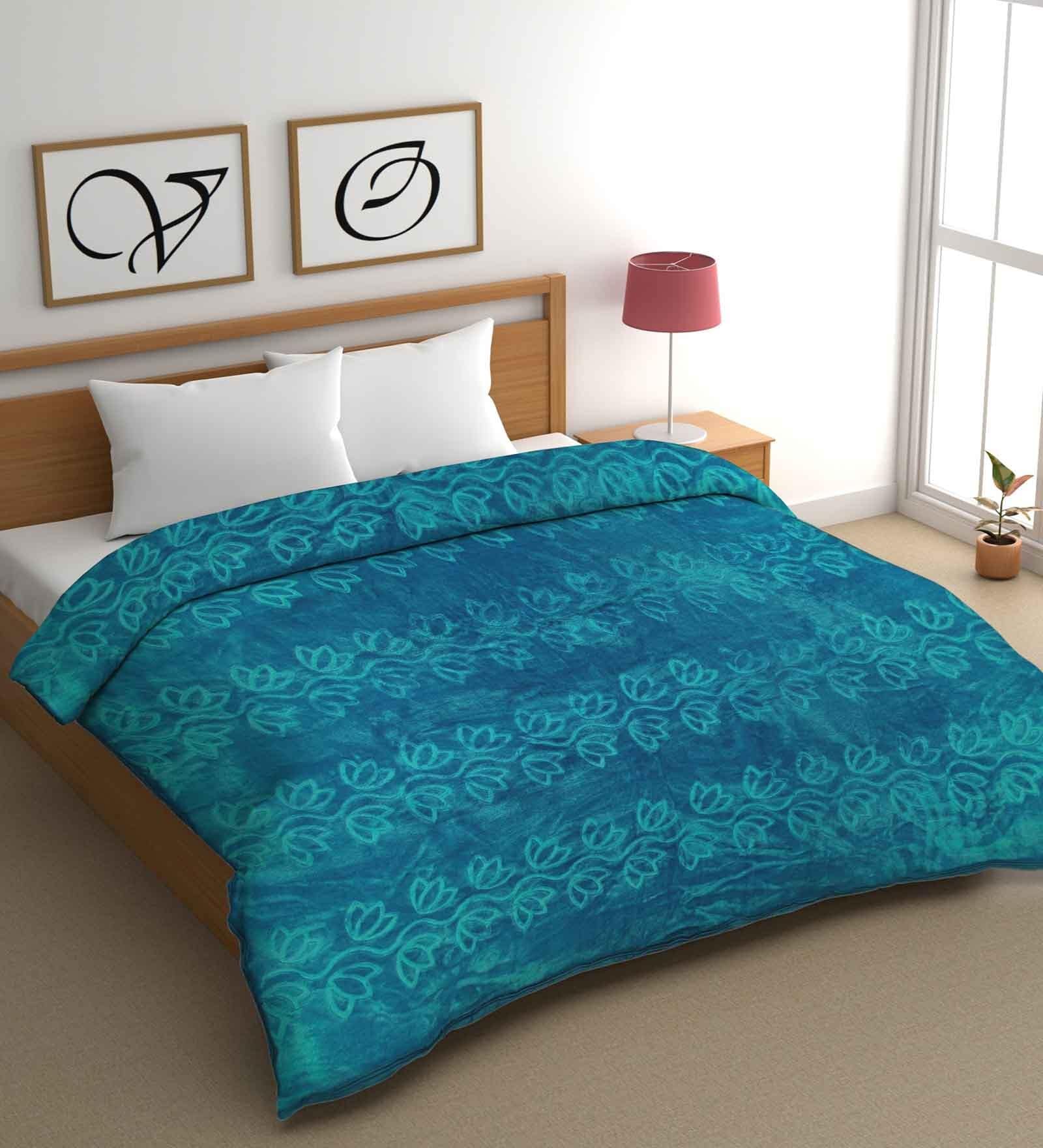 Blue Mink Floral 400 GSM Double Bed Blanket