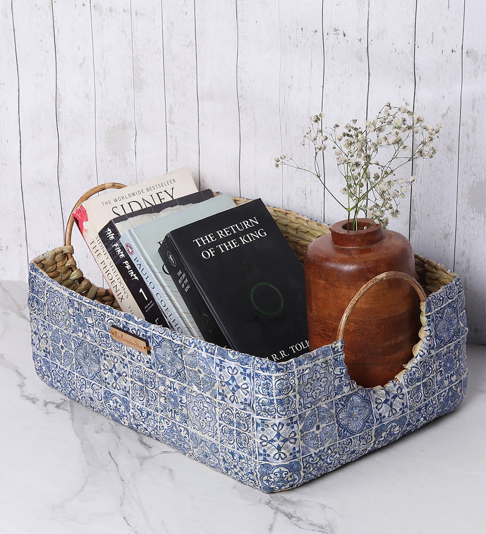 Blue Natural Fibre Large Gifting Storage Basket