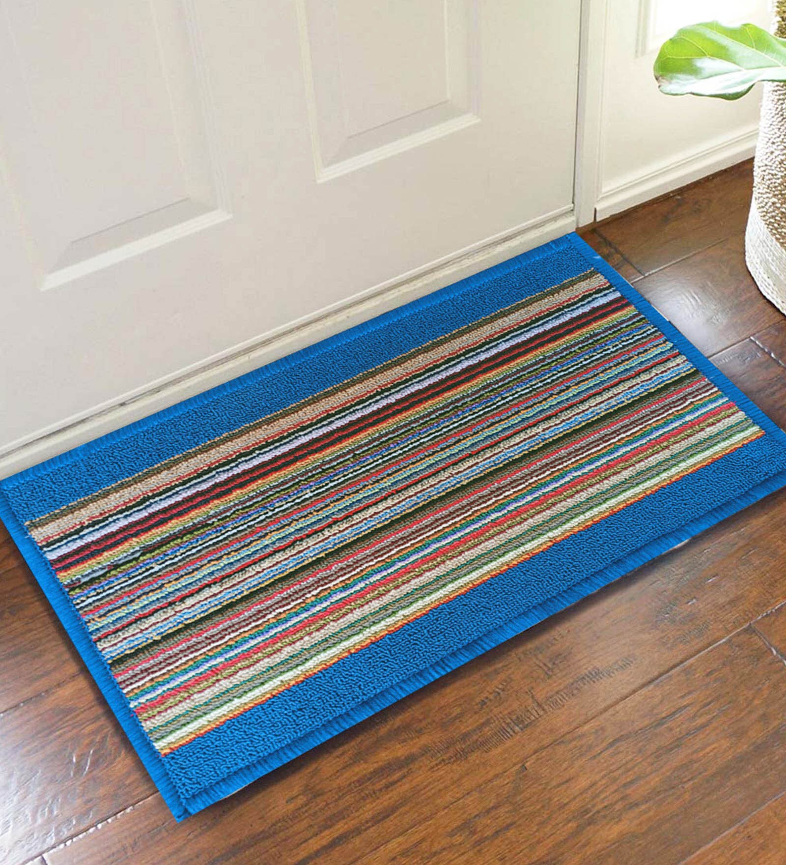 Buy Blue Geometric Polyester 23 x 15 Inches Anti Skid Door Mat by