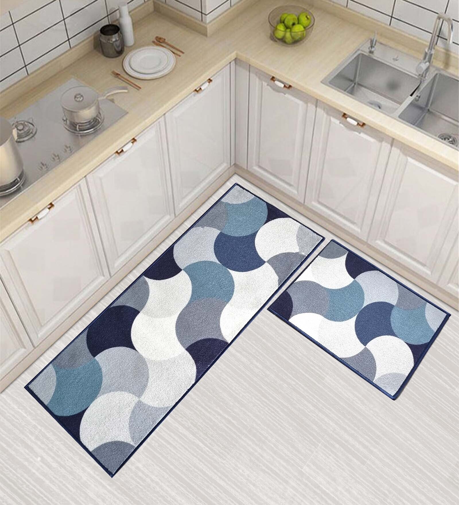 Blue Nylon 47 x 20 Inches Machine Made Floor Runner and Door Mat