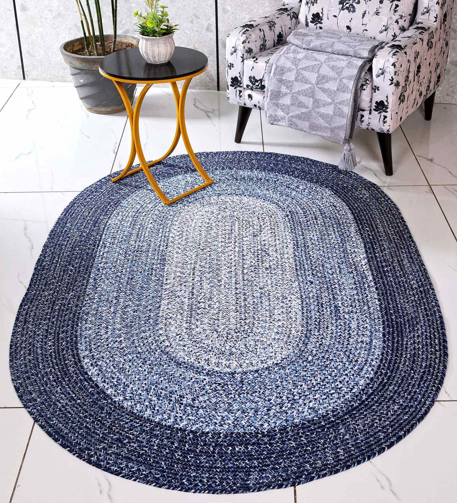Blue Oic Robust Oval Braided Heavy 4X6 Ft Carpet