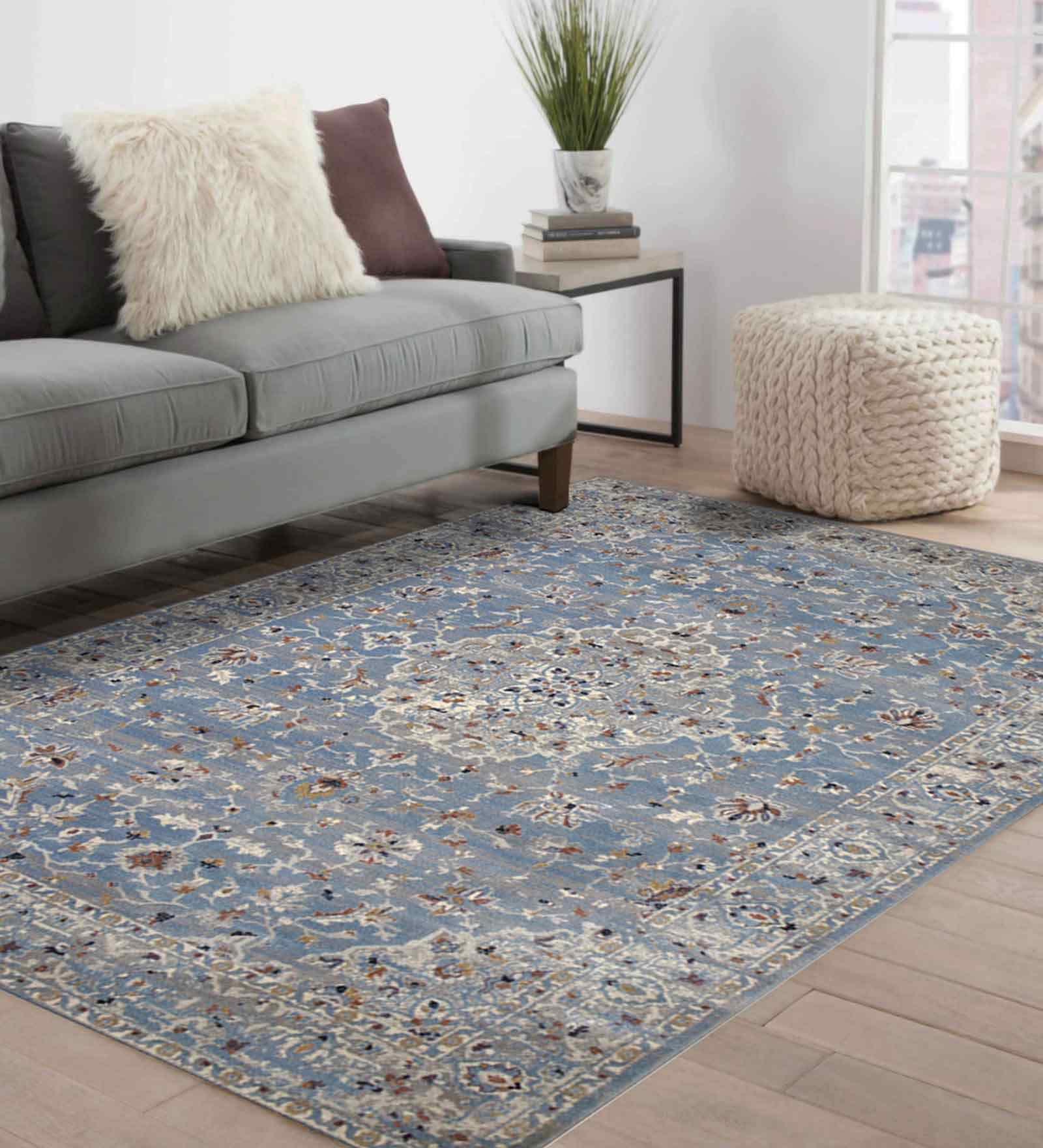 Blue Persian Polyester 5x8 Feet Machine Made Carpet