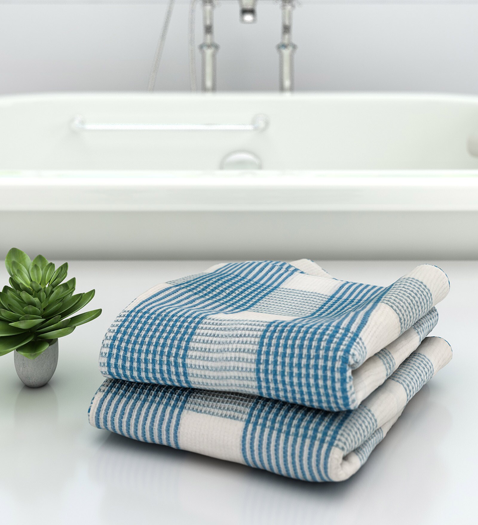 Blue Stripes 210 GSM 100% Cotton Bath Towel (Set of 2)