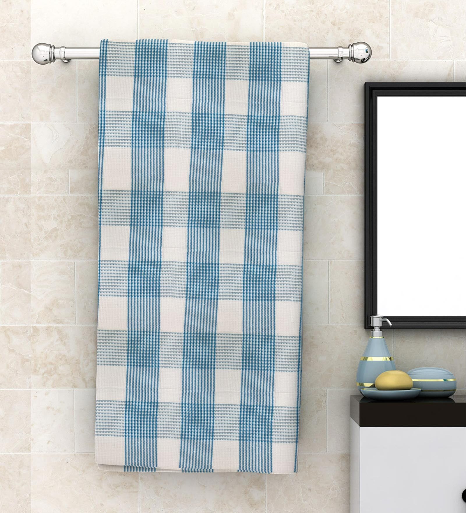Blue Patterned 210 GSM Cotton Bath Towel