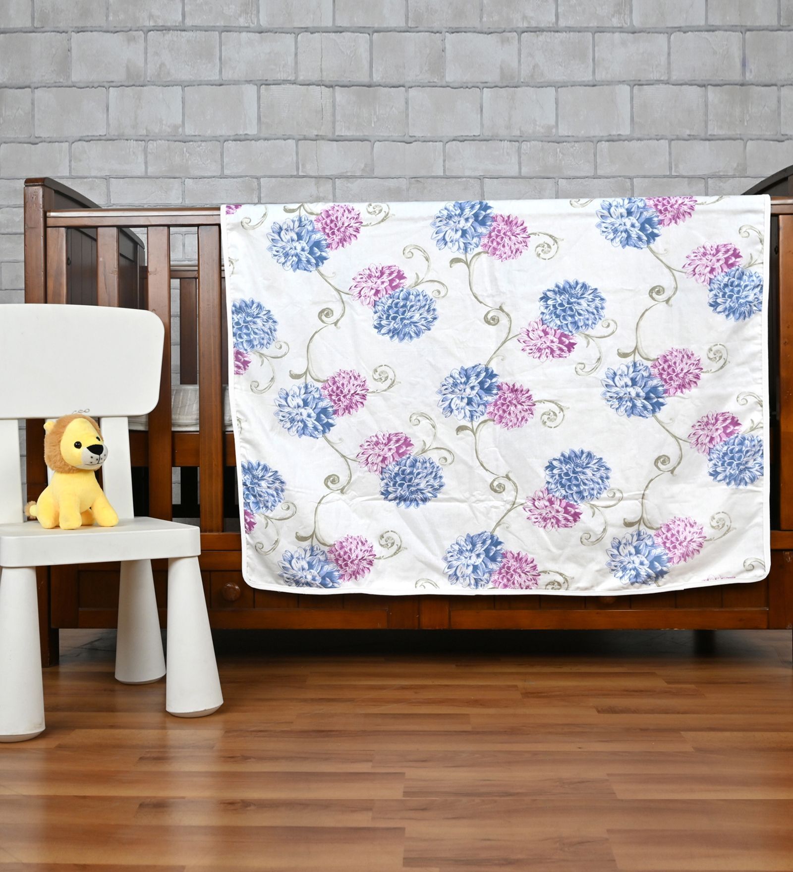 Blue Pink Cotton Floral 120 Gsm Single Kids Dohar