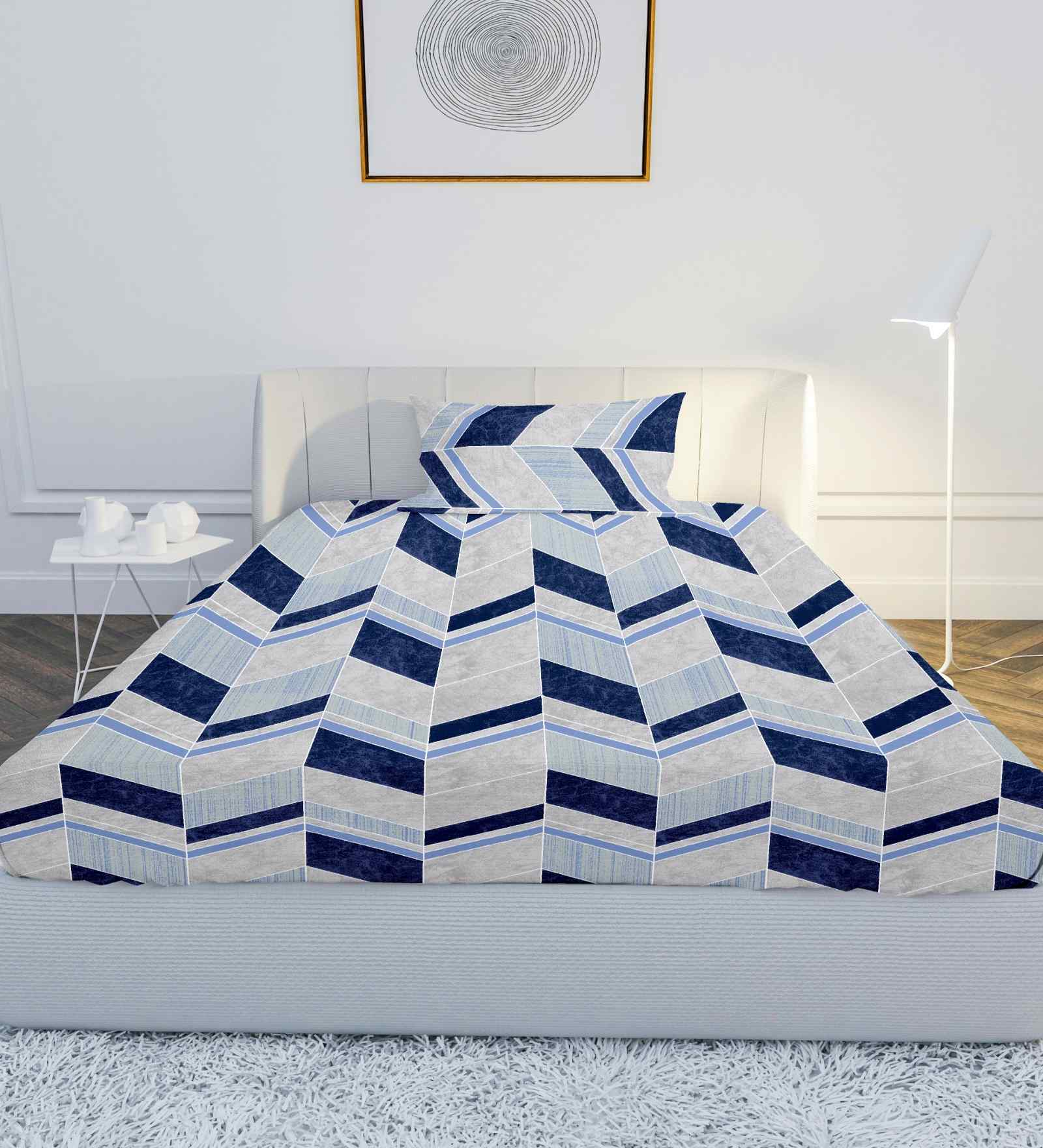 Blue Ploycotton 1 Single Bedsheet with 1 Pillow Cover