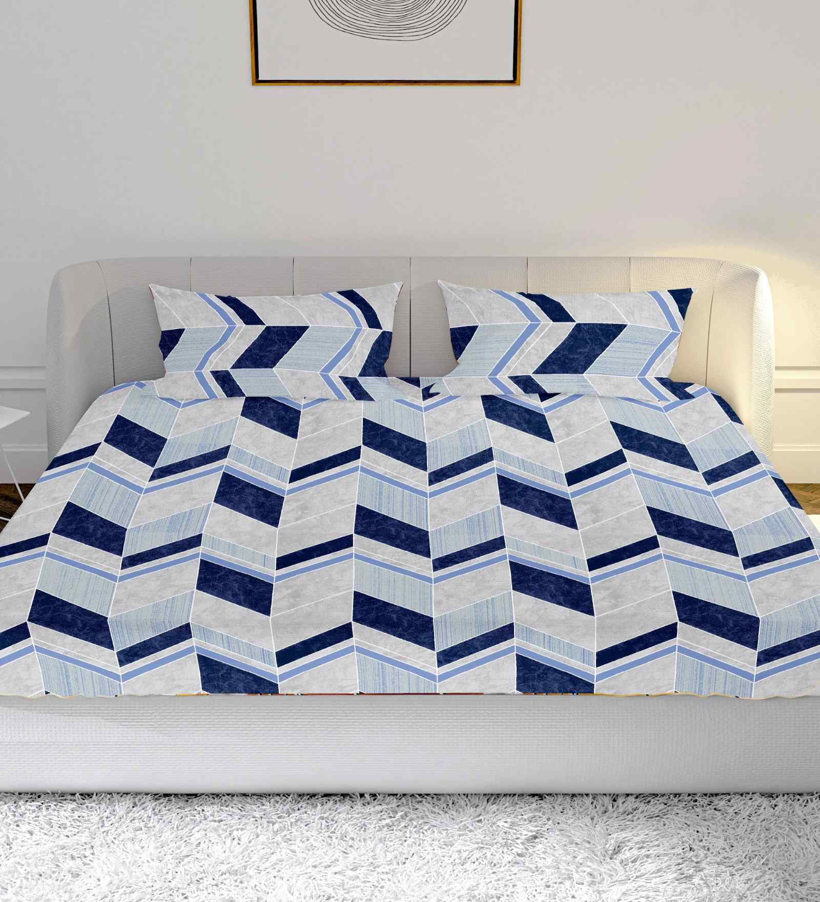 Blue Ploycotton 1 Super King Bedsheet with 2 Pillow Covers