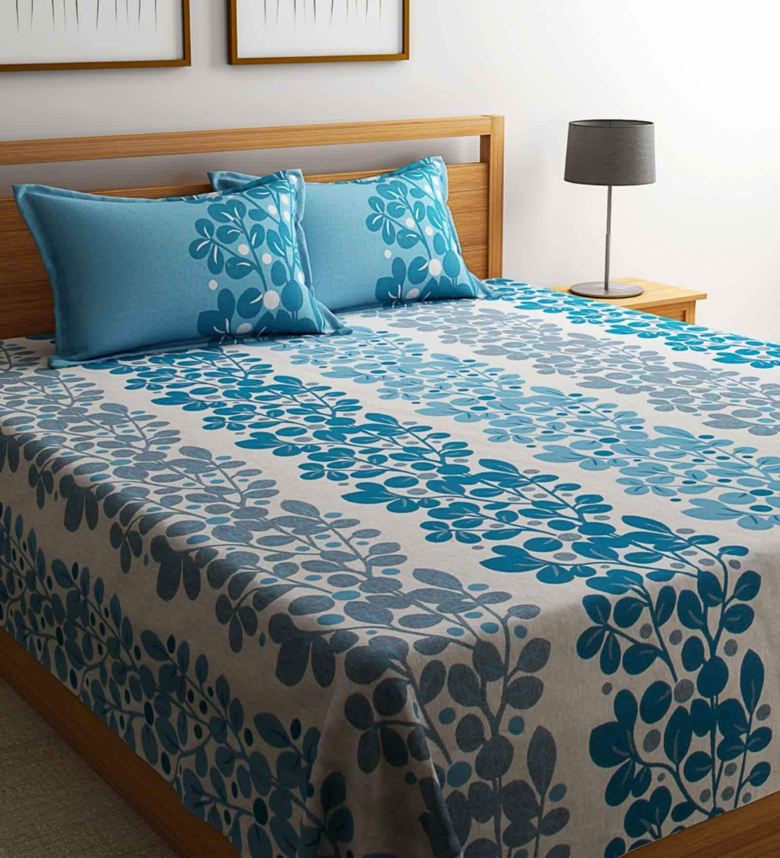 Turquoise Floral TC 180 Polycotton Bedcover With 2 Pillow Covers