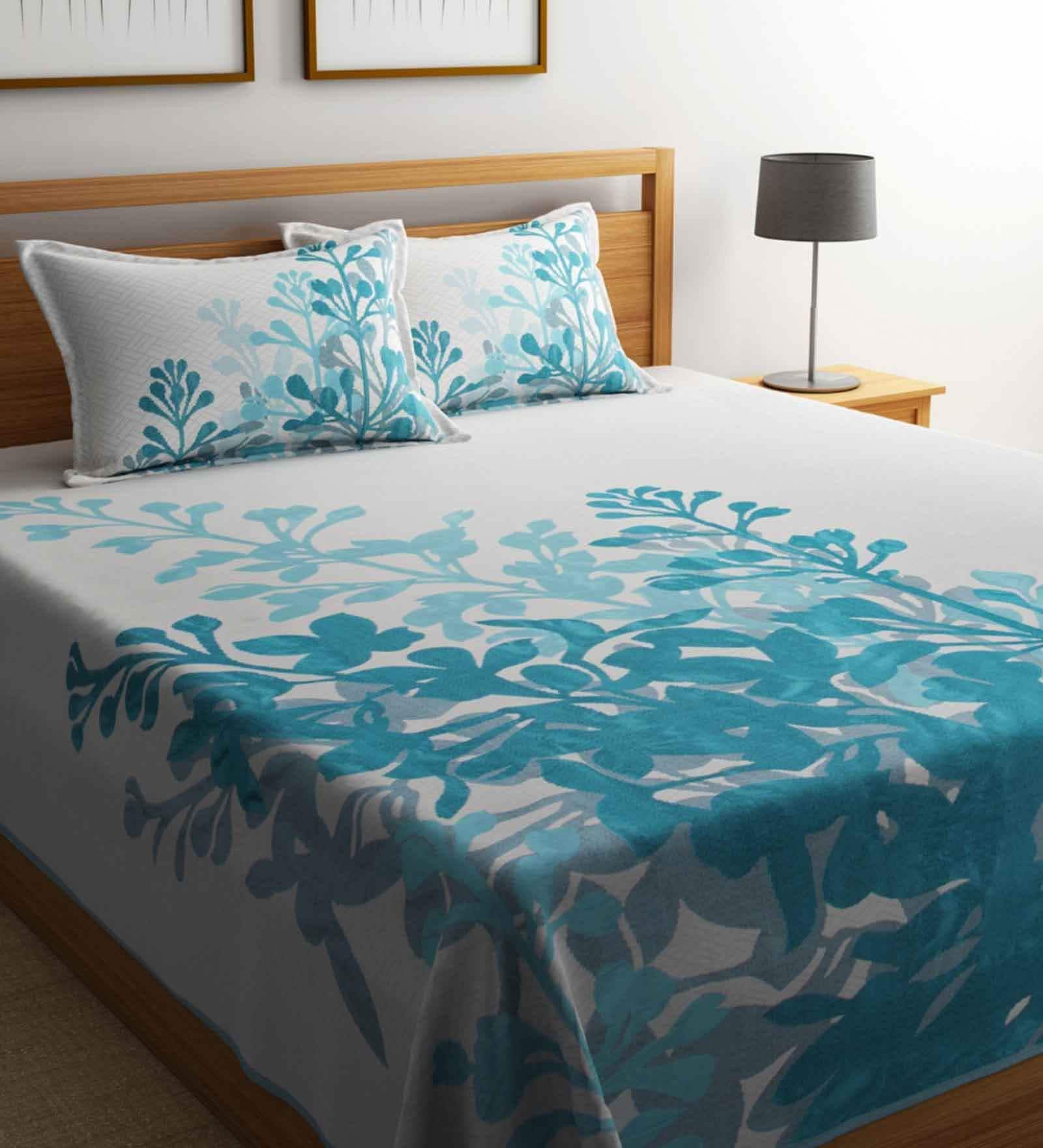 Turquoise Floral TC 180 Polycotton Bedcover With 2 Pillow Covers