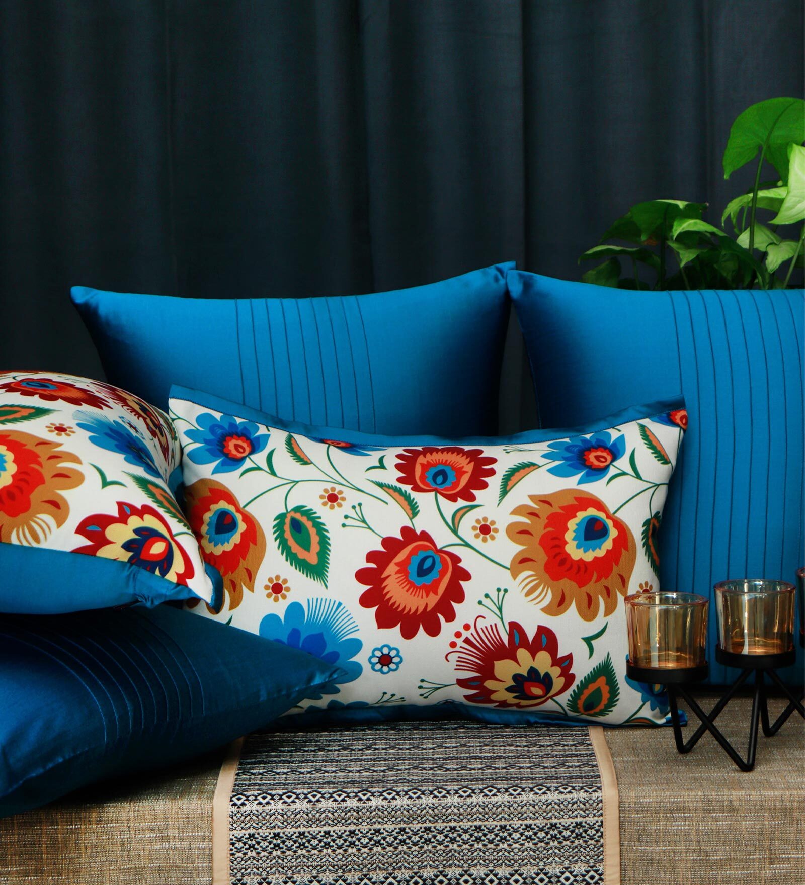 Blue Traditional Fabric 18 x 12 Inches Cushion Covers (Set of 5)